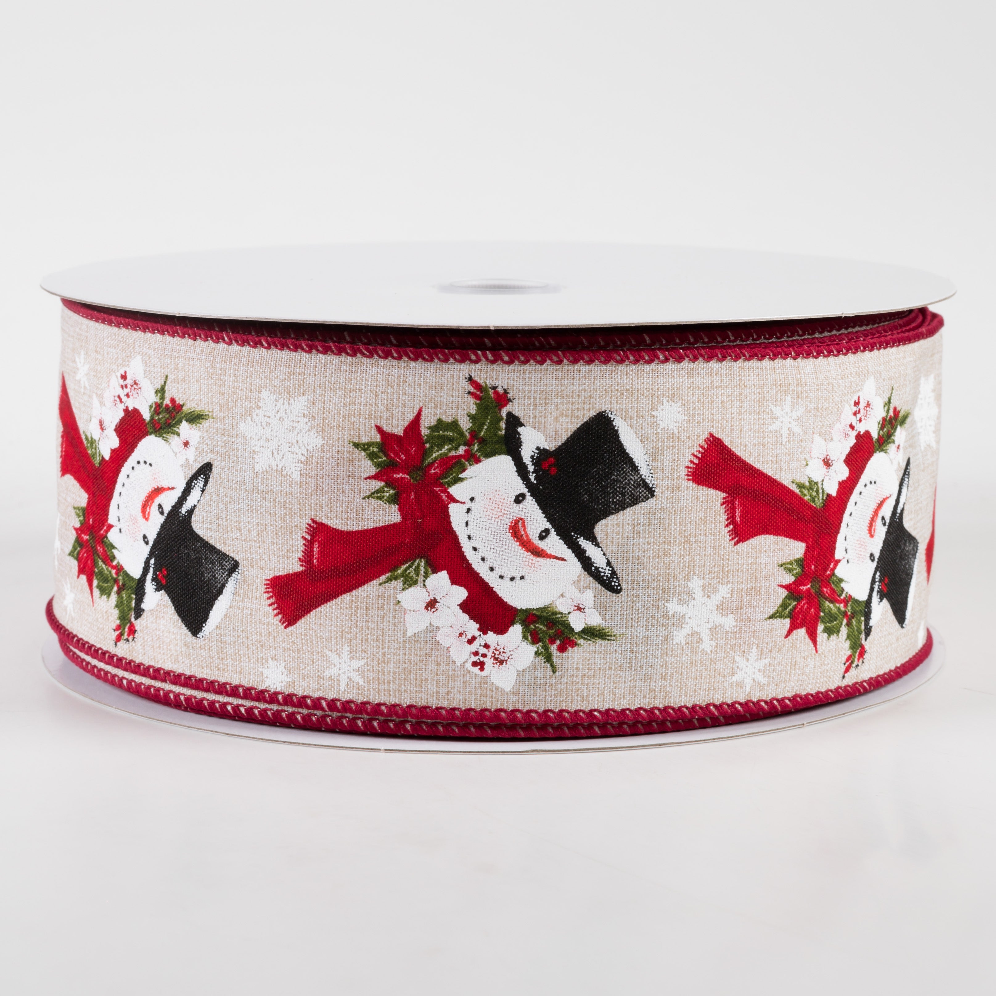 2.5" Linen Snowman Scarf Ribbon: Natural (50 Yards)