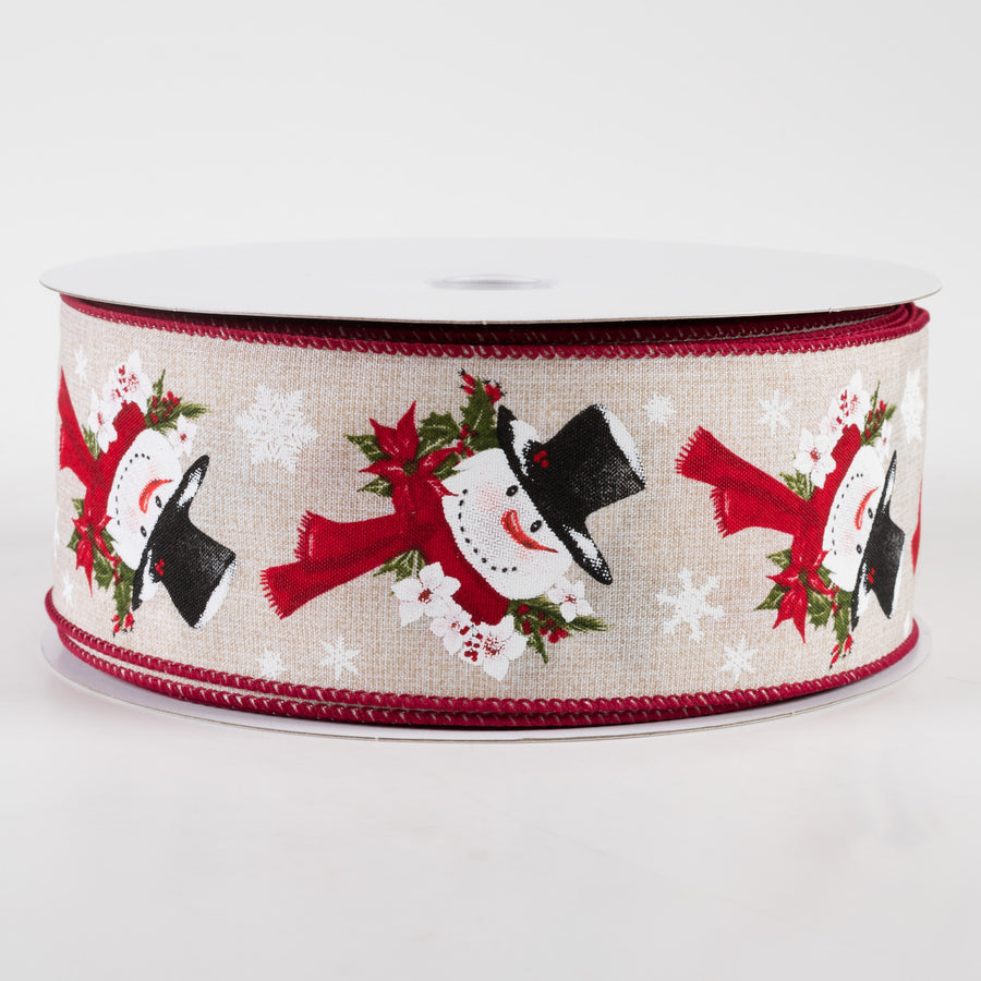 2.5" Linen Snowman Scarf Ribbon: Natural (50 Yards)