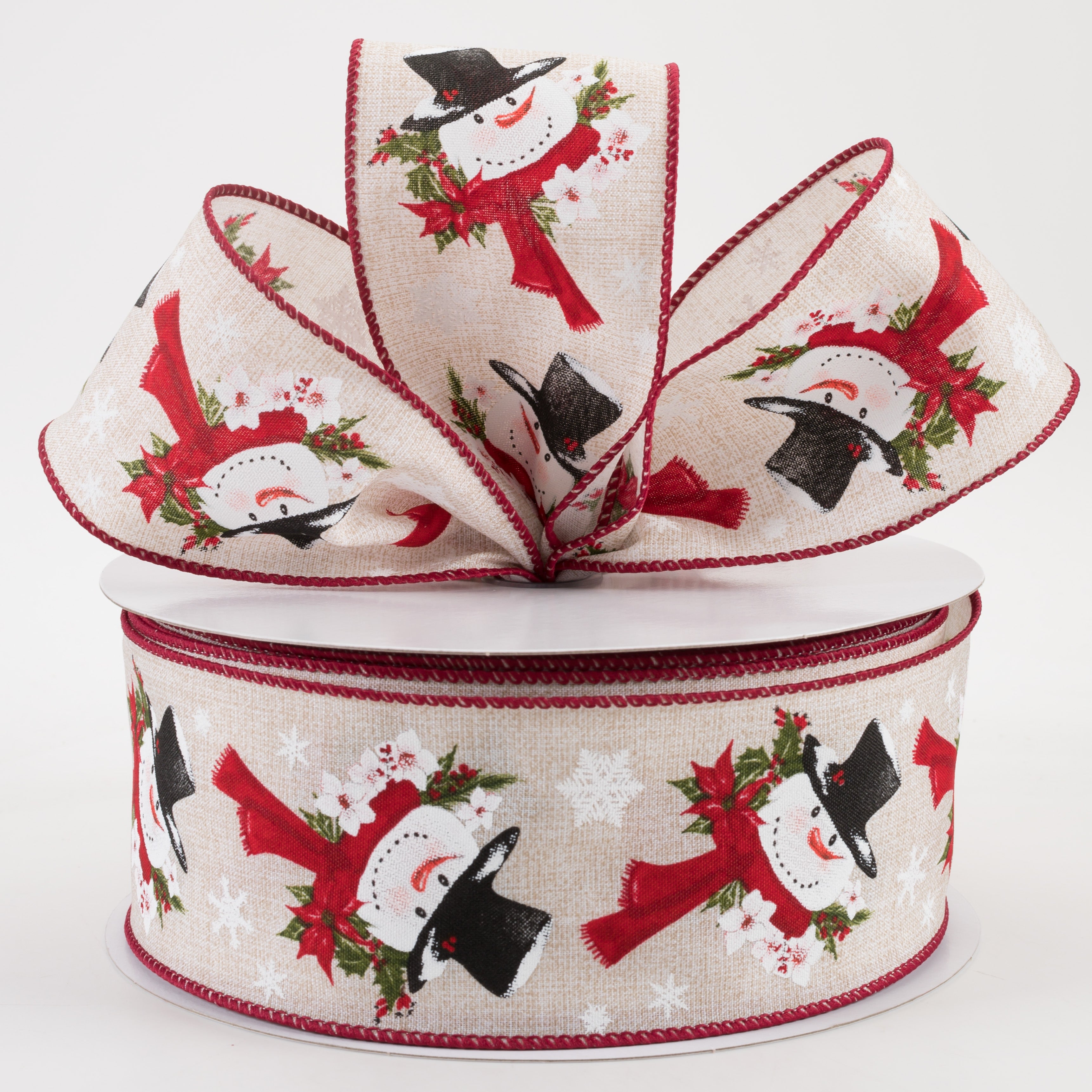2.5" Linen Snowman Scarf Ribbon: Natural (50 Yards) Lifestyle Photo