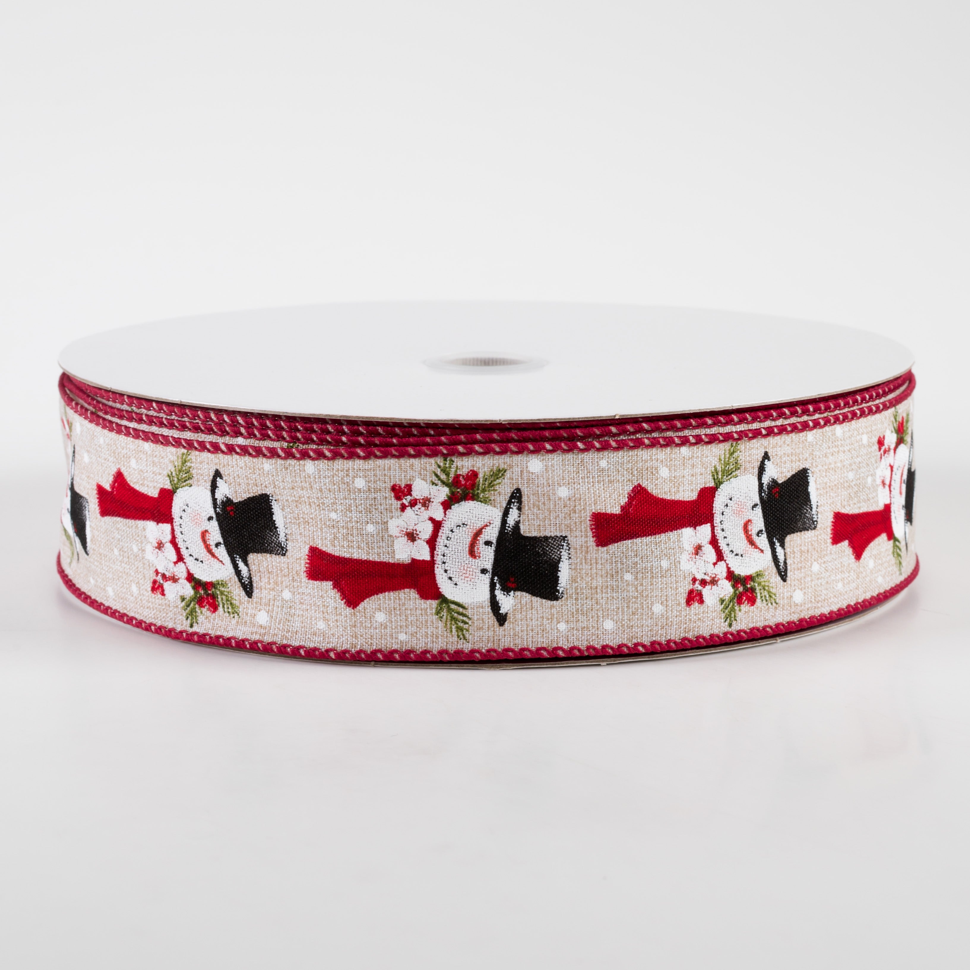 1.5" Linen Snowman Scarf Ribbon: Natural (50 Yards)