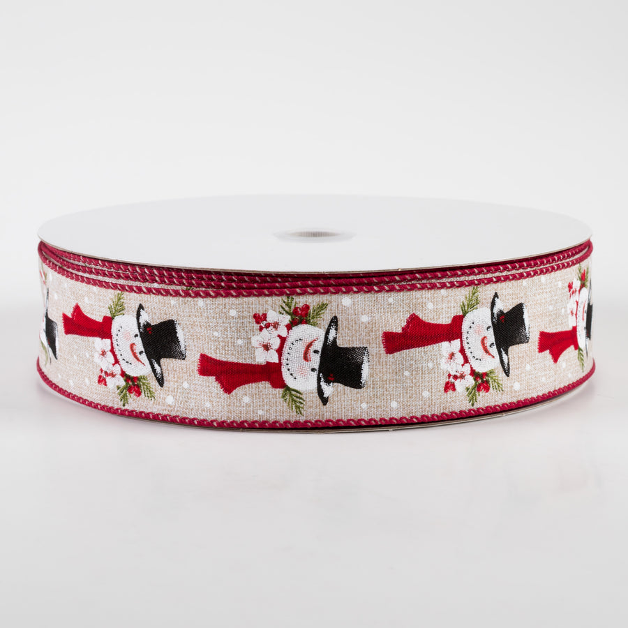 1.5" Linen Snowman Scarf Ribbon: Natural (50 Yards)