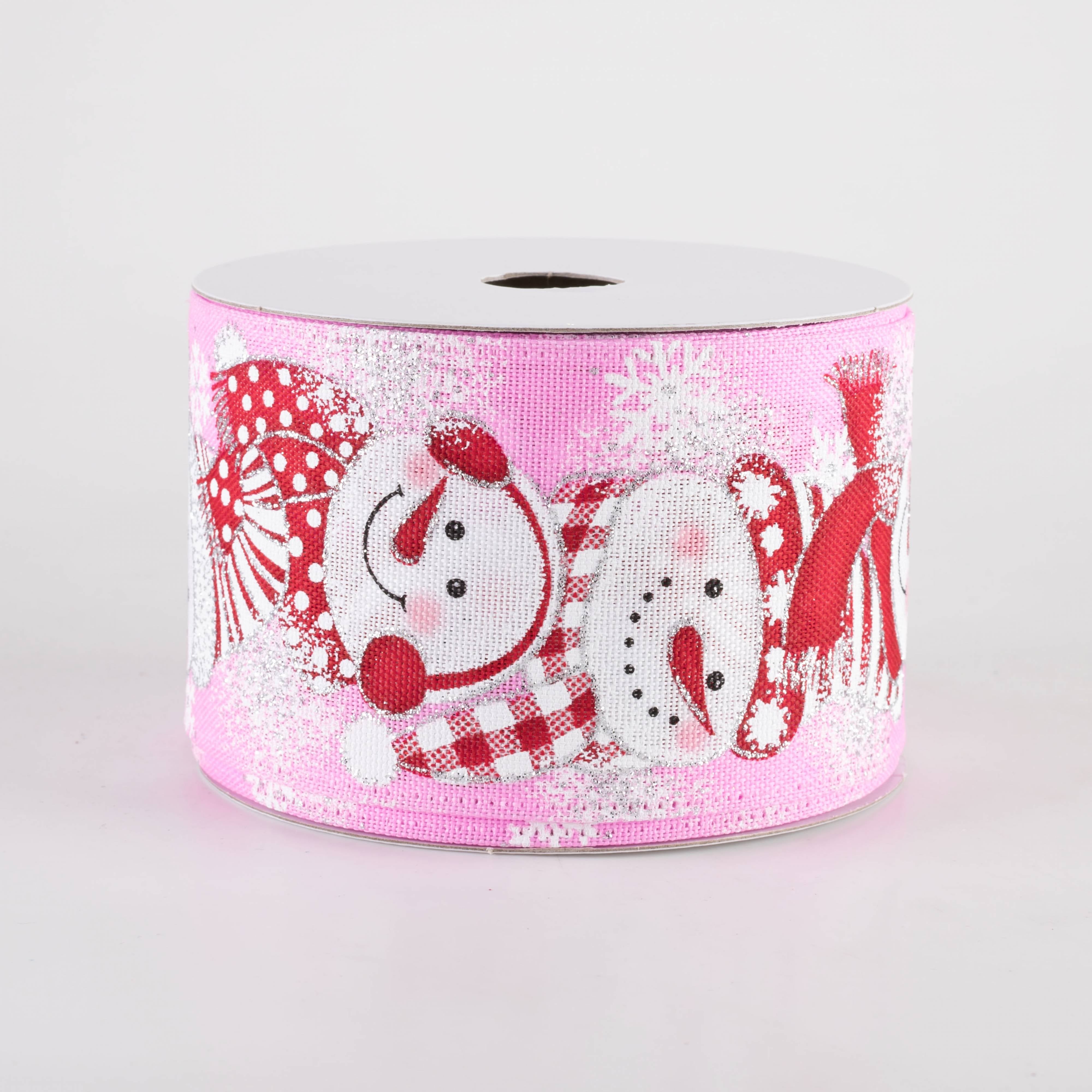 2.5" Linen Snowmen in Earmuffs Ribbon: Pink (10 Yards) Item Number: 76457-40-44
