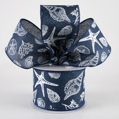 2.5" Linen Stamped Beach Icons Ribbon: Navy Blue (10 Yards) Lifestyle Photo