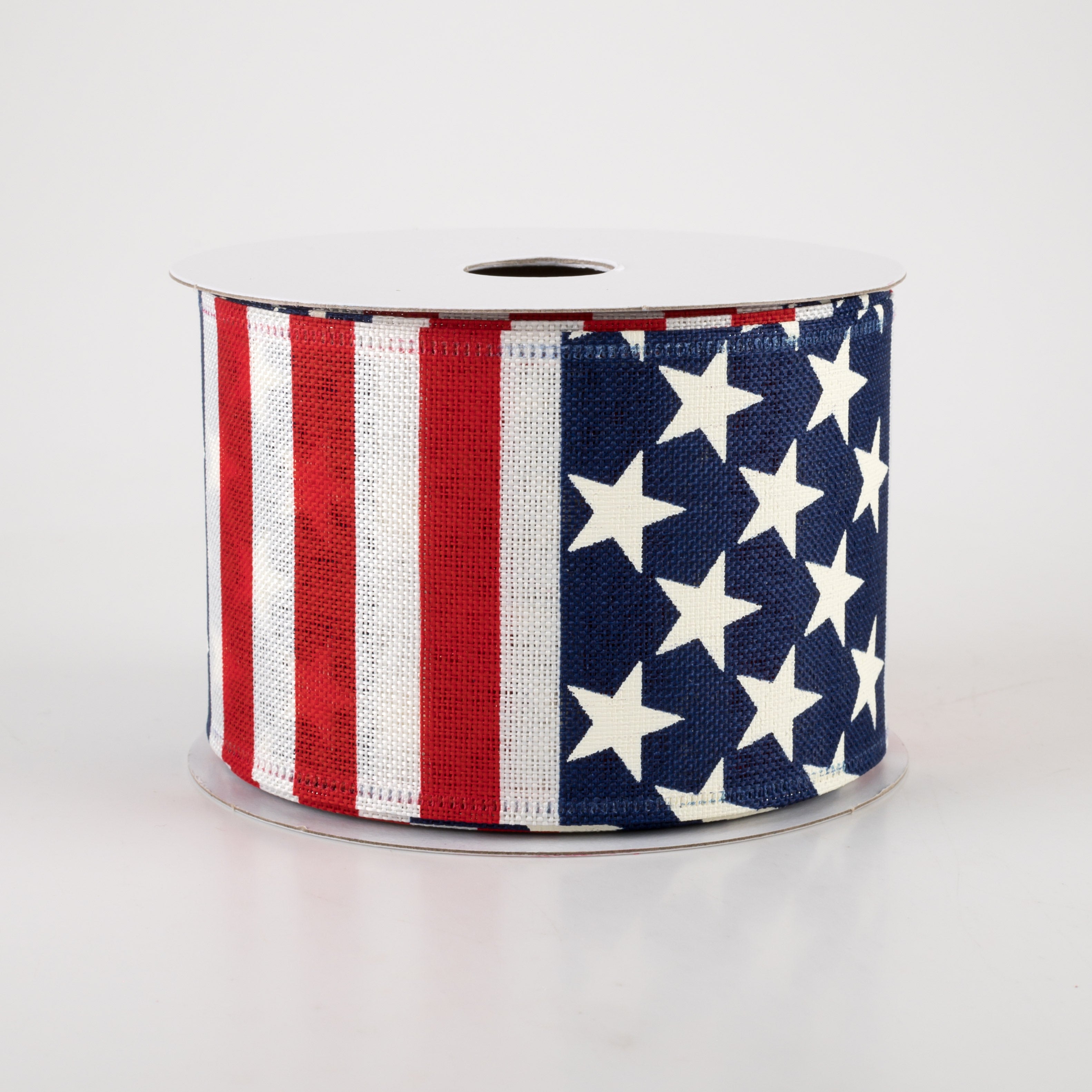 2.5" Linen Stars and Stripes USA Flag Ribbon (10 Yards)