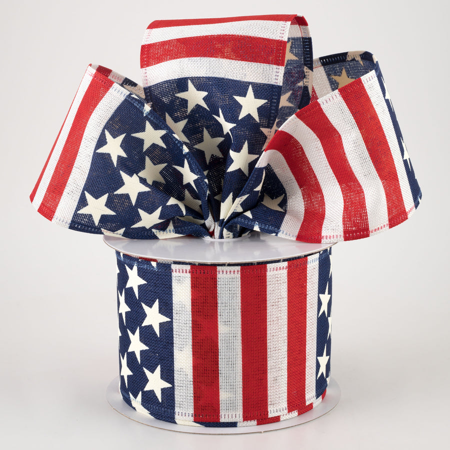 2.5" Linen Stars and Stripes USA Flag Ribbon (10 Yards) Lifestyle Photo