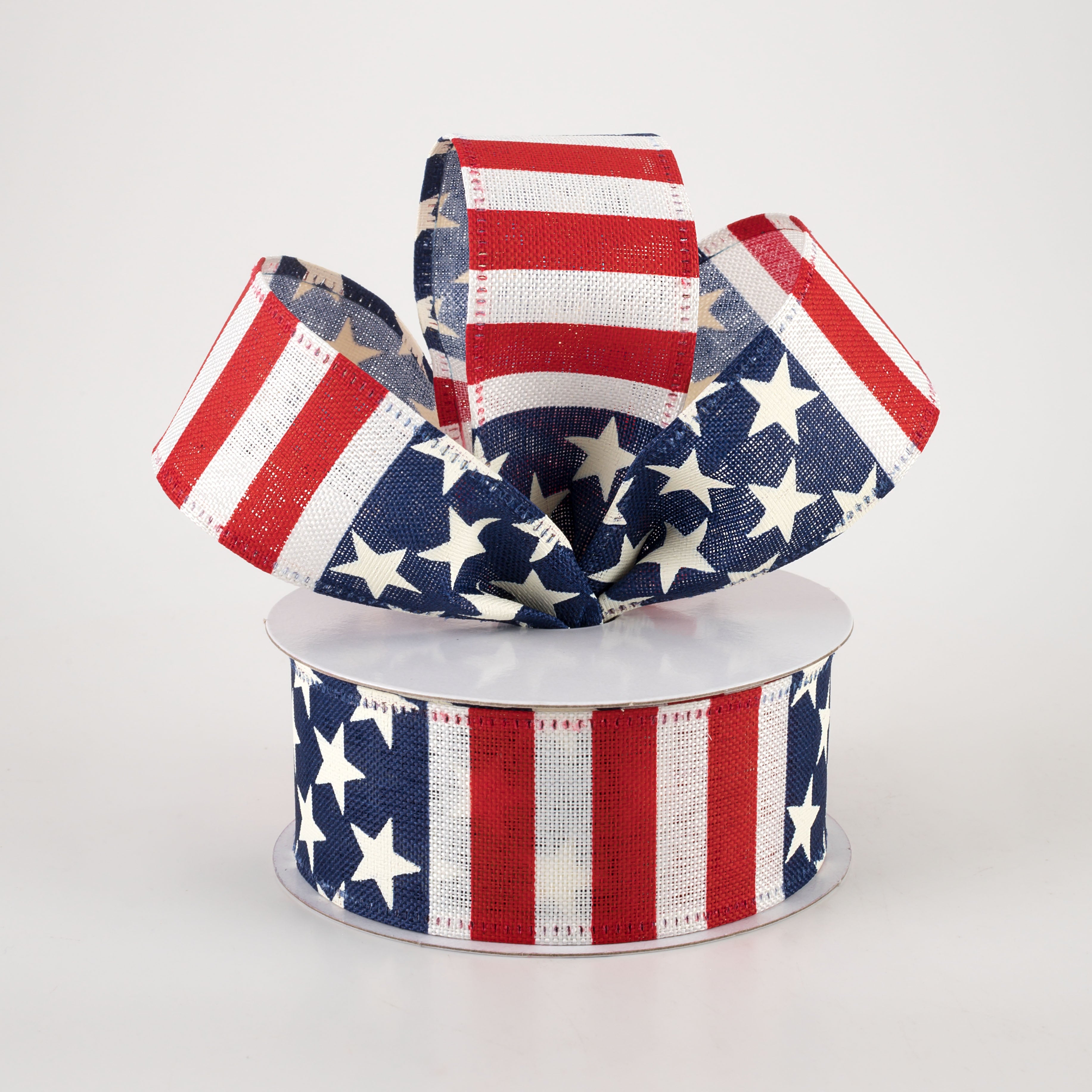 1.5" Linen Stars and Stripes USA Flag Ribbon (10 Yards) Lifestyle Photo