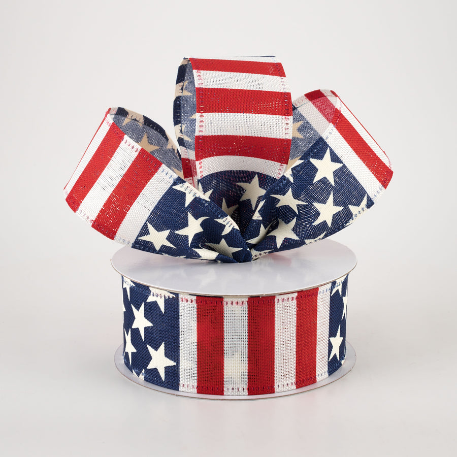 1.5" Linen Stars and Stripes USA Flag Ribbon (10 Yards) Lifestyle Photo
