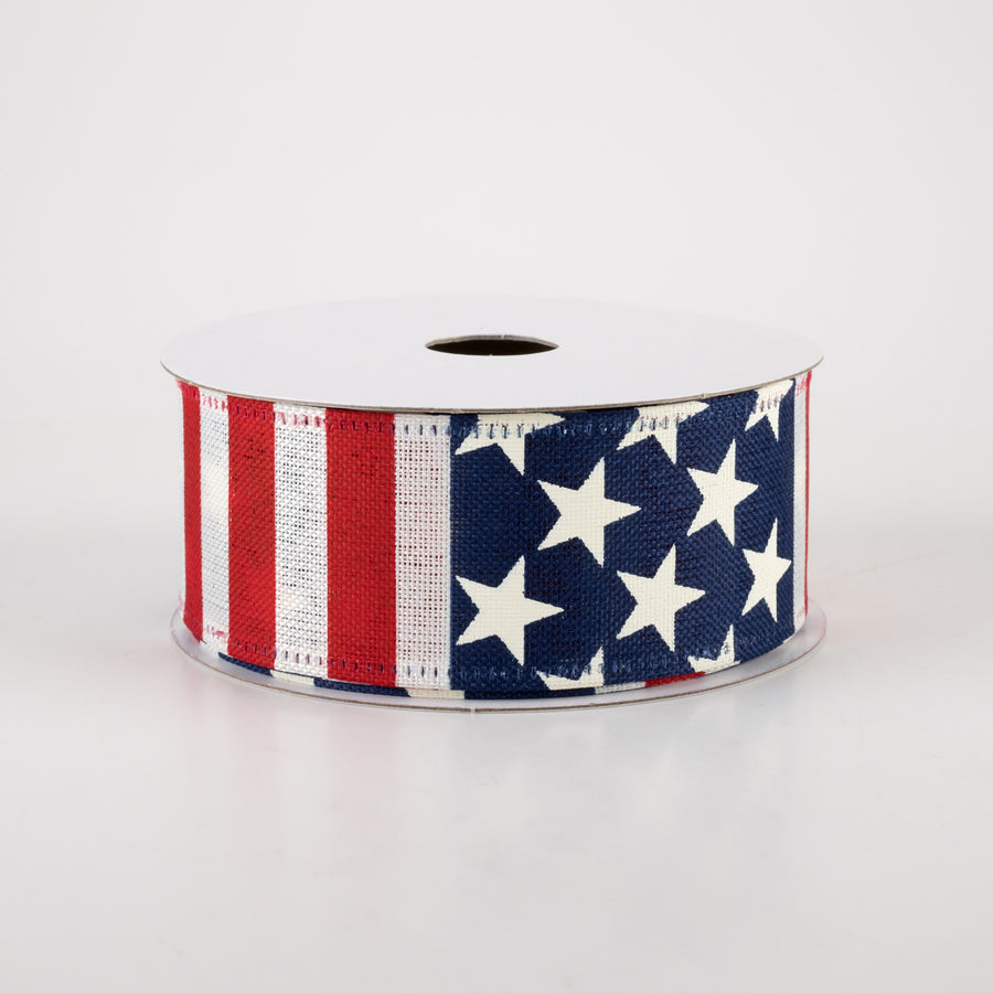 1.5" Linen Stars and Stripes USA Flag Ribbon (10 Yards)