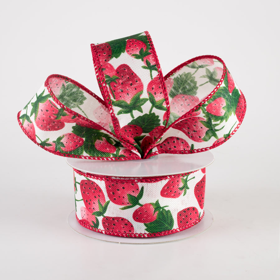 1.5" Linen Strawberries Ribbon: Ivory (10 Yards) Lifestyle Photo