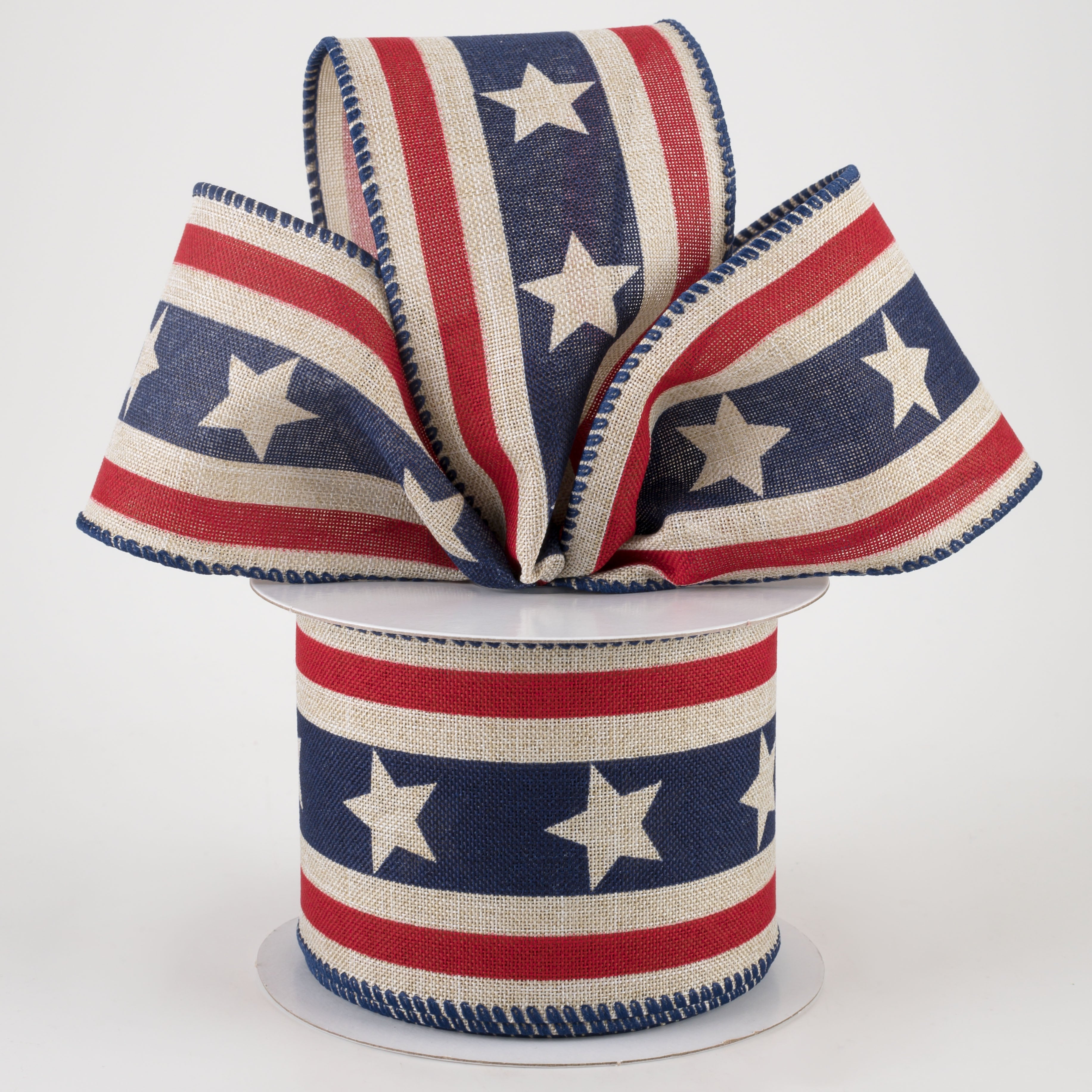 2.5" Linen Stripes & Stars Ribbon: Natural (10 Yards) Lifestyle Photo