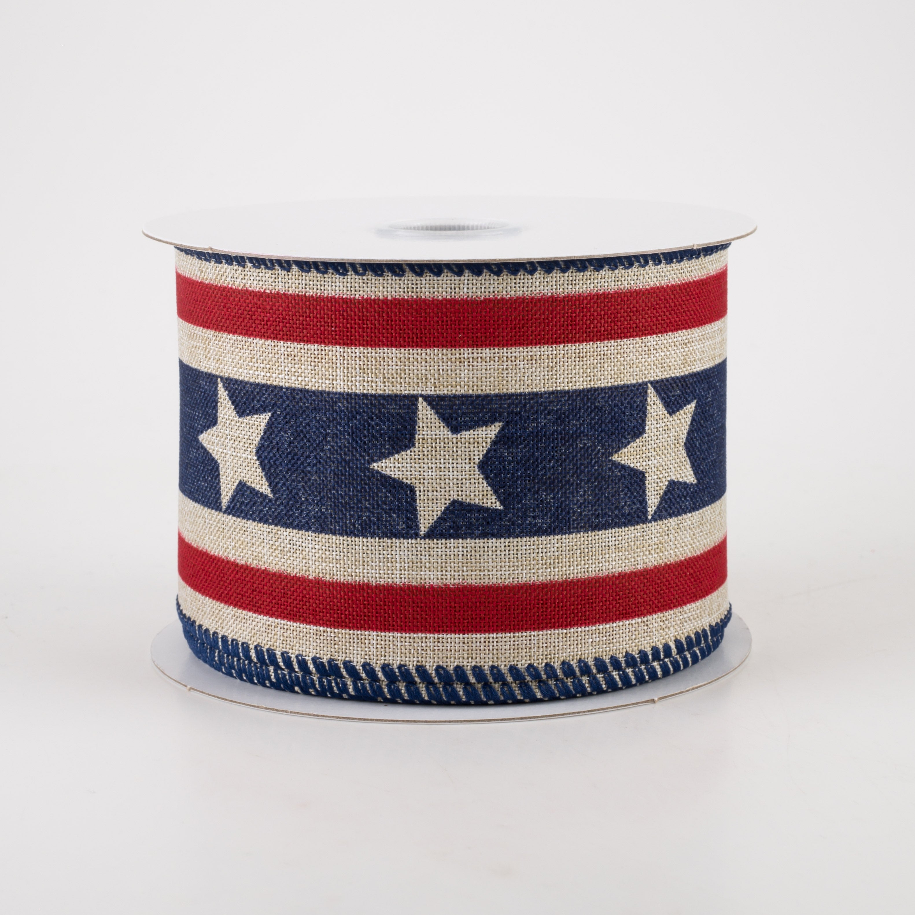 2.5" Linen Stripes & Stars Ribbon: Natural (10 Yards)