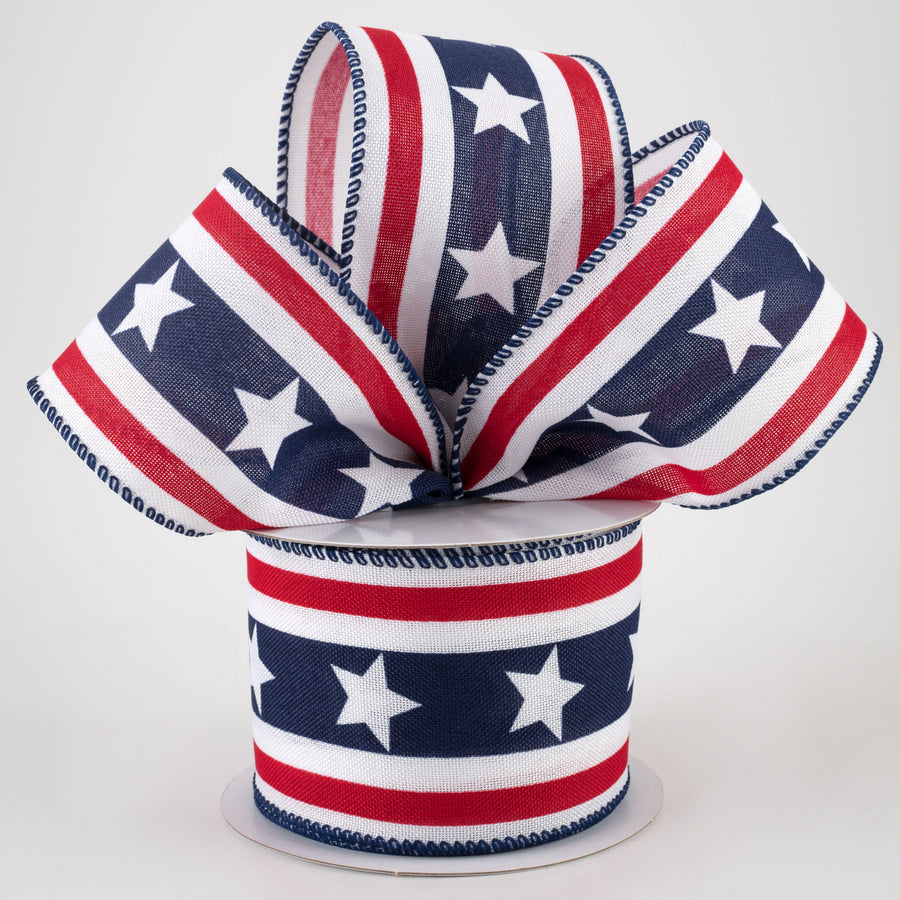 2.5" Linen Stripes & Stars Ribbon: White (10 Yards) Lifestyle Photo