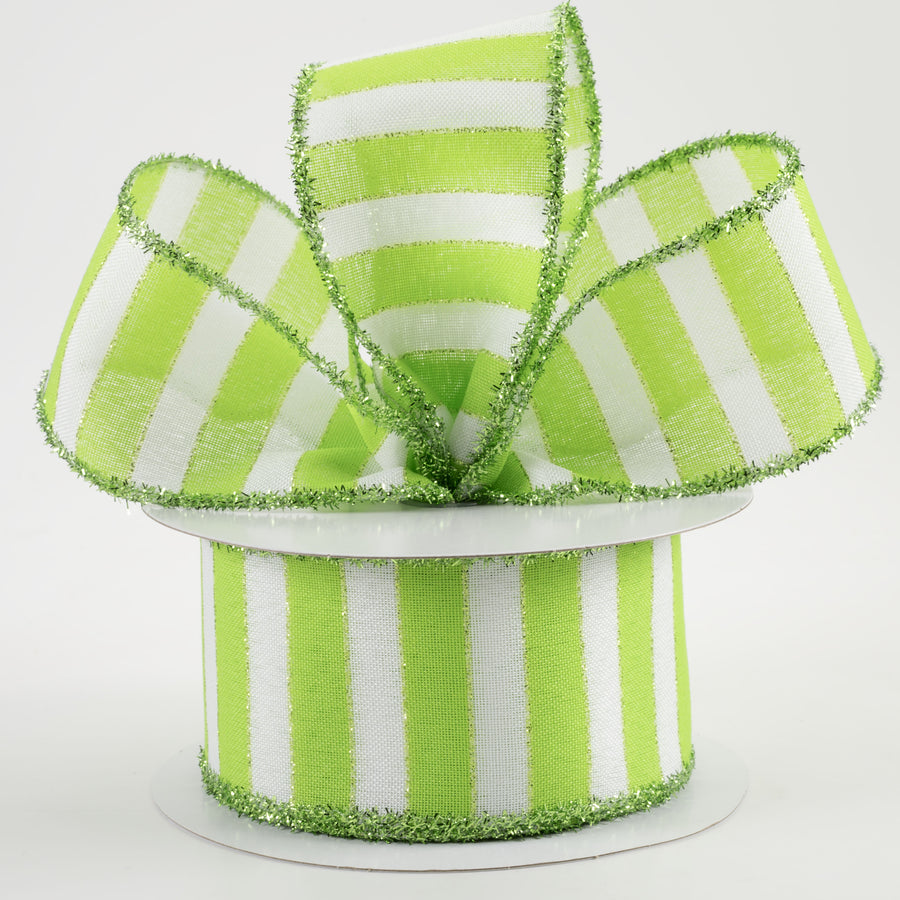 2.5" Linen Stripes Tinsel Edge Ribbon: Lime & White (10 Yards) Lifestyle Photo