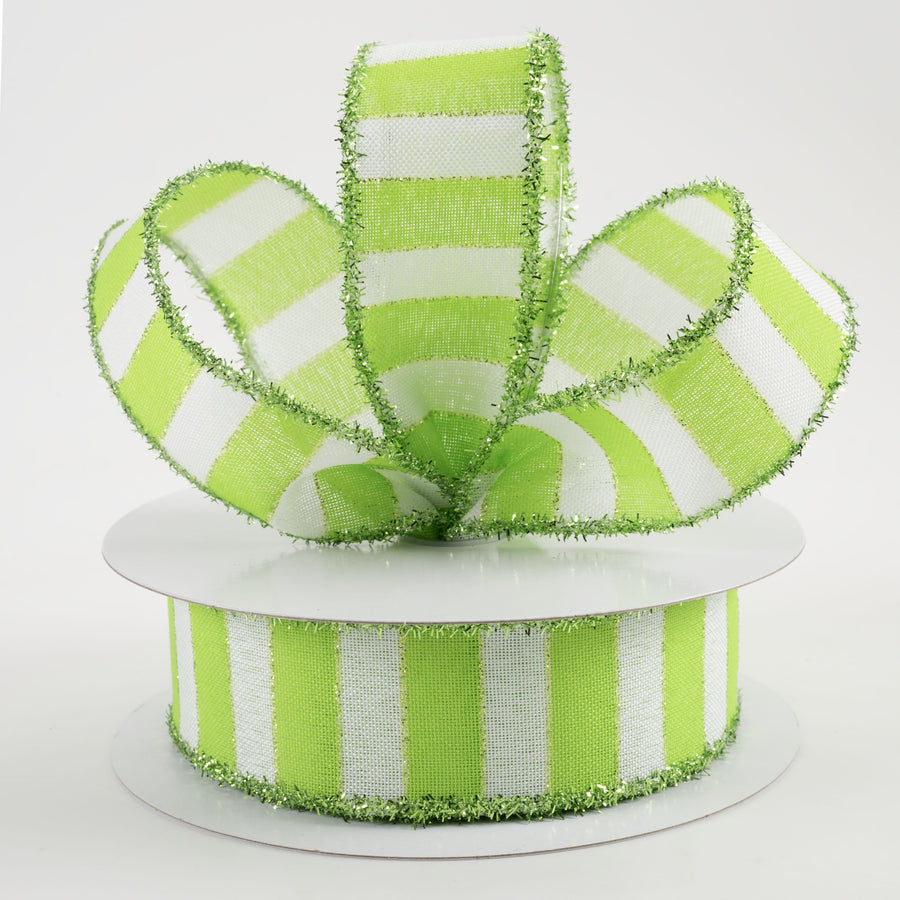 1.5" Linen Stripes Tinsel Edge Ribbon: Lime & White (10 Yards) Lifestyle Photo