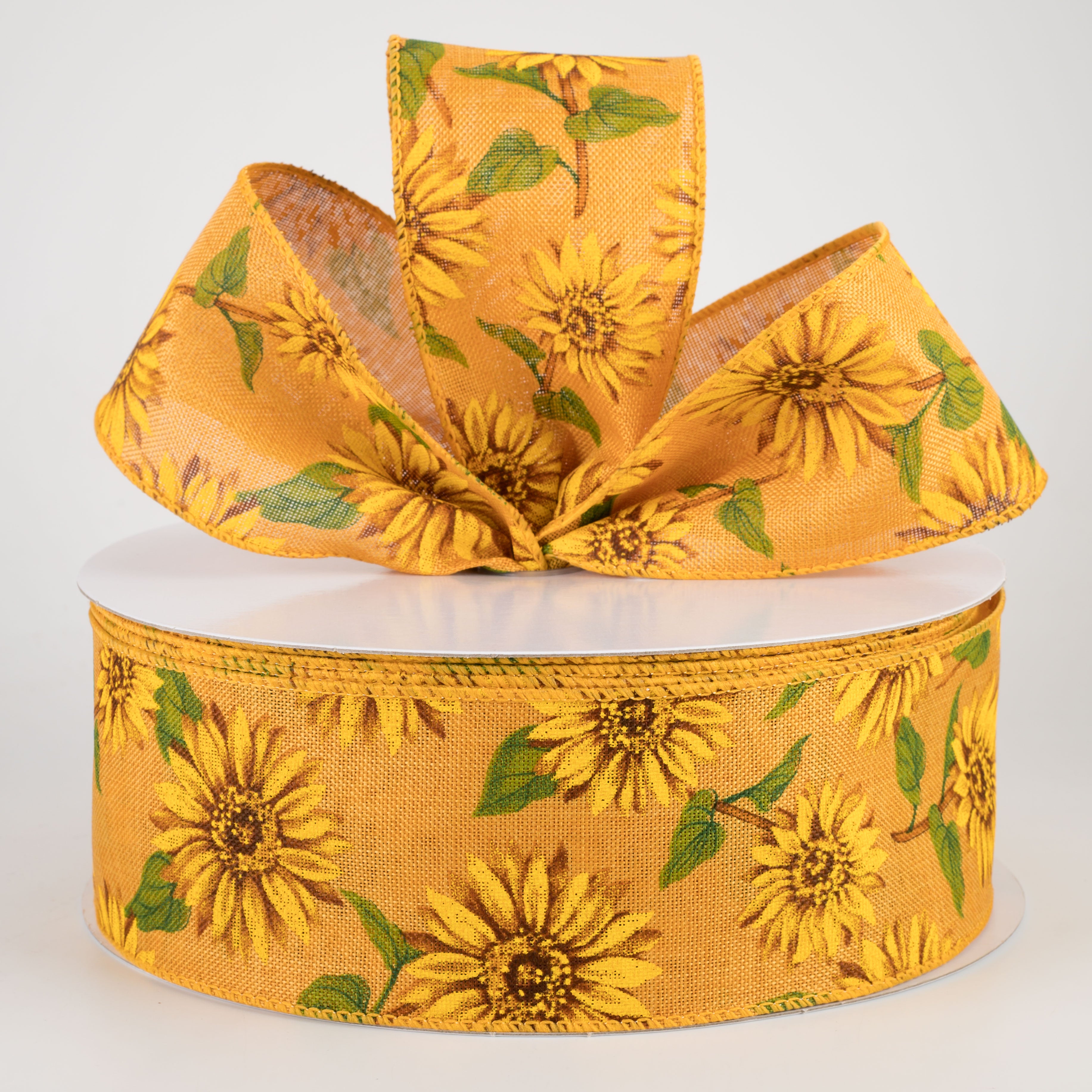 2.5" Linen Sunflower Ribbon: Golden Yellow (50 Yards) Lifestyle Photo