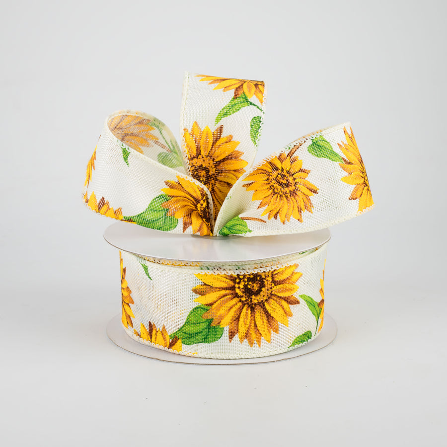 1.5" Linen Sunflower Ribbon: Ivory (10 Yards) Lifestyle Photo