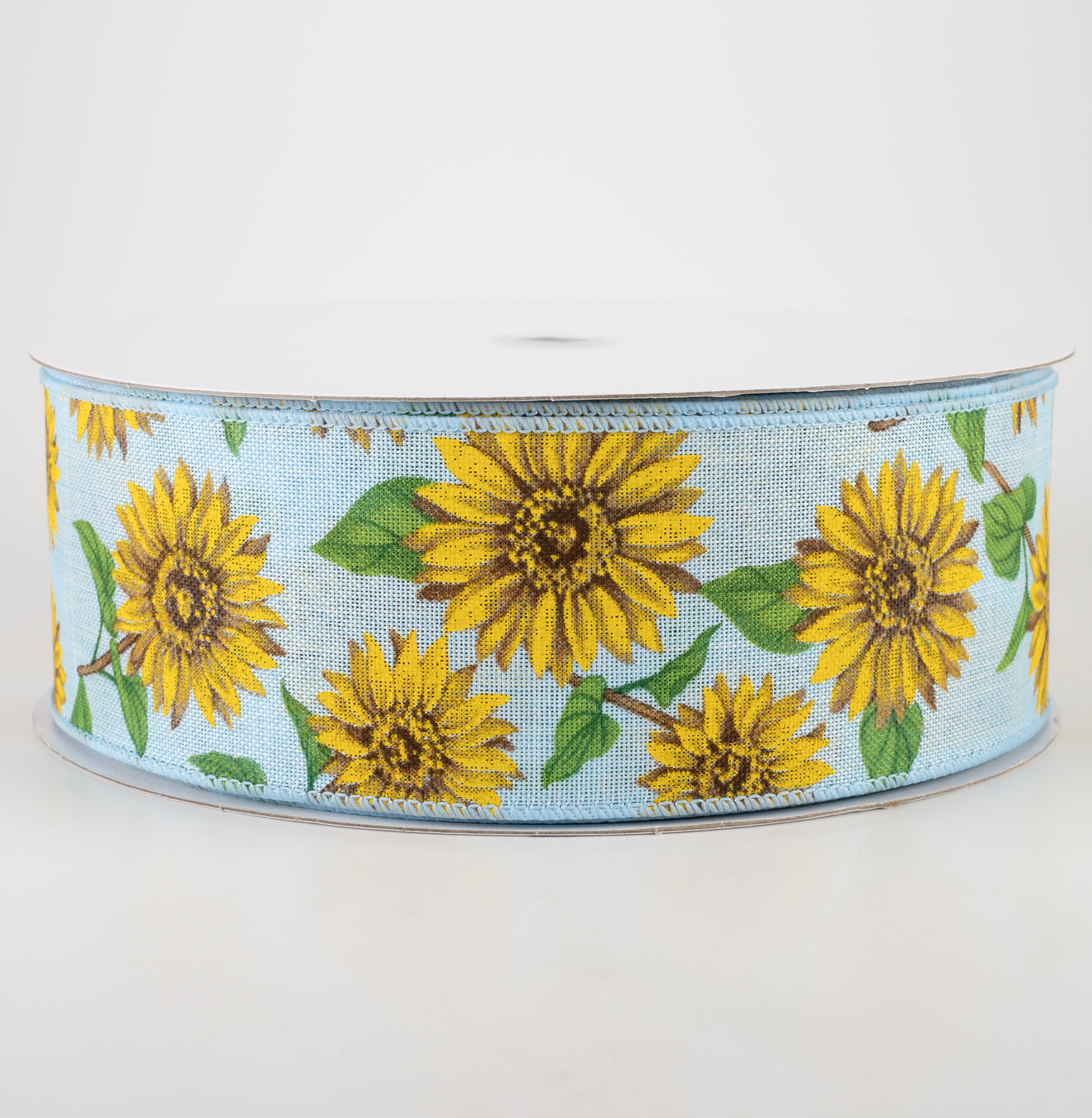 2.5" Linen Sunflower Ribbon: Light Blue (50 Yards)
