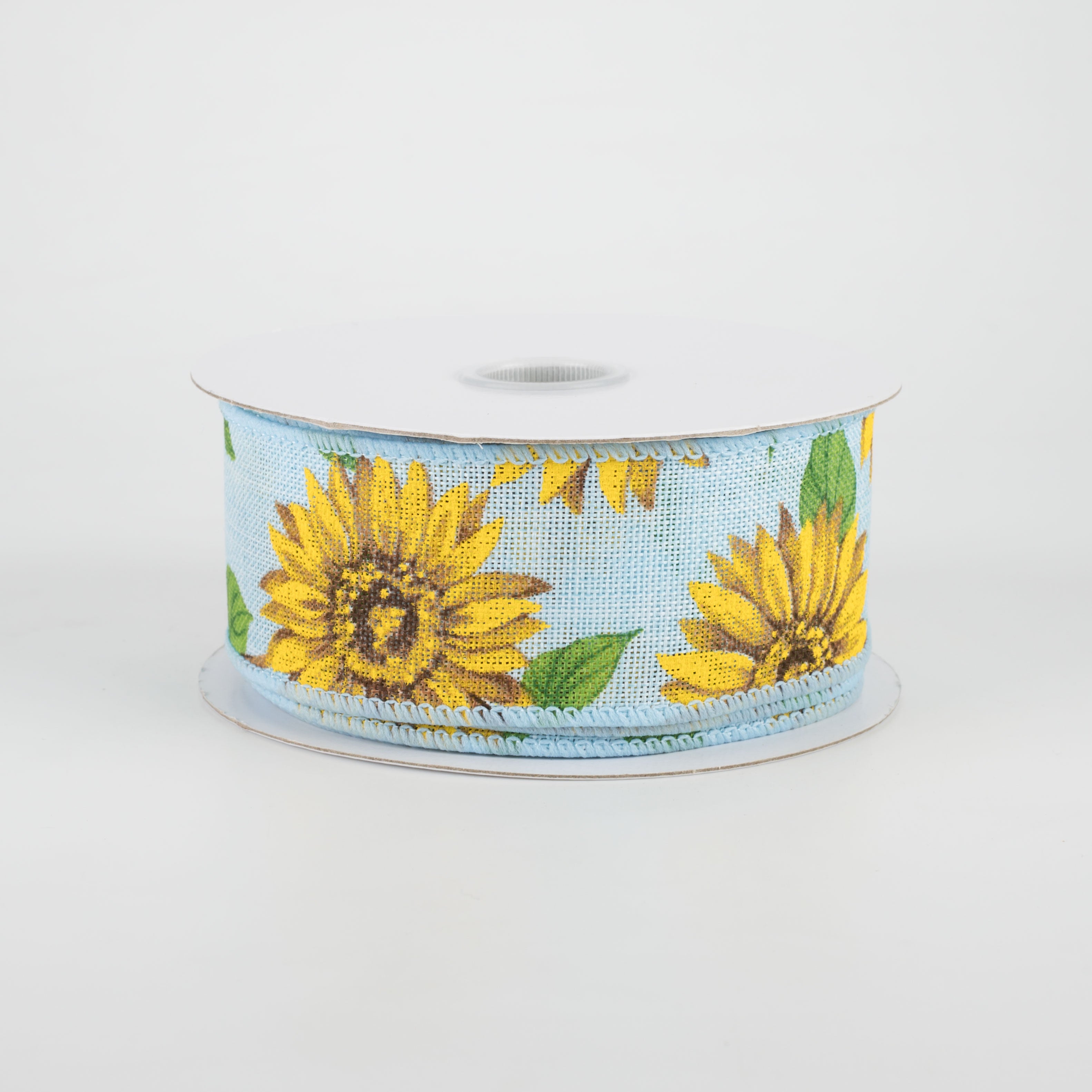 1.5" Linen Sunflower Ribbon: Light Blue (10 Yards)
