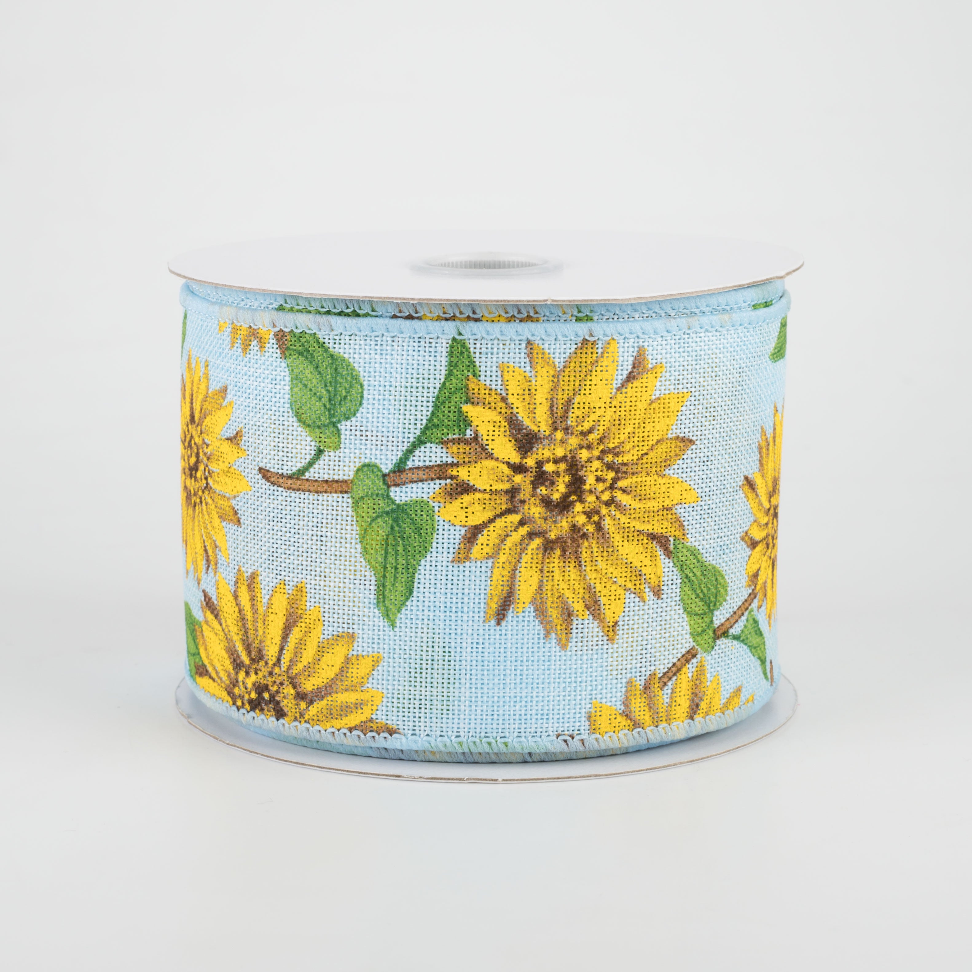 2.5" Linen Sunflower Ribbon: Light Blue (10 Yards)