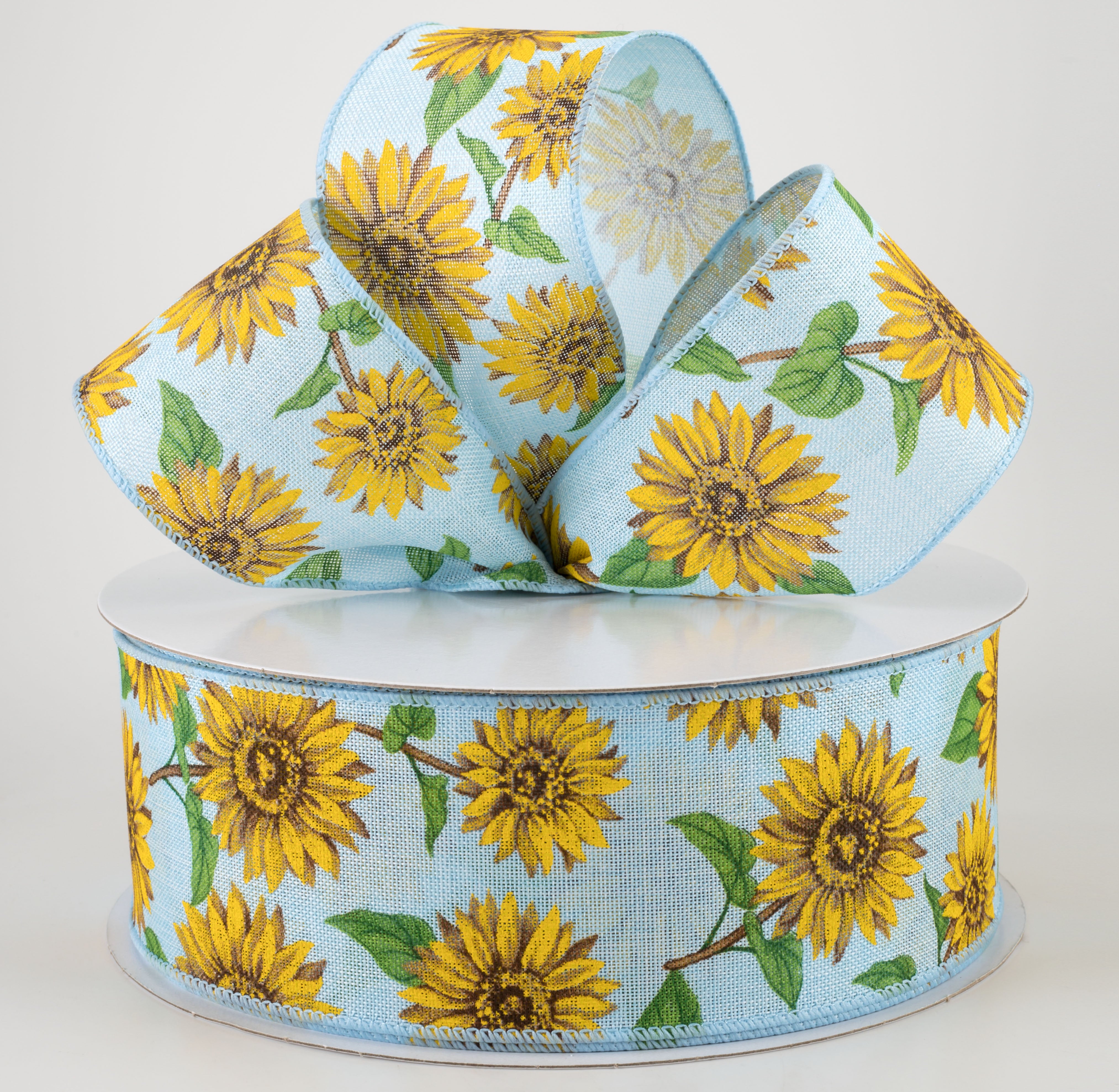 2.5" Linen Sunflower Ribbon: Light Blue (50 Yards) Lifestyle Photo