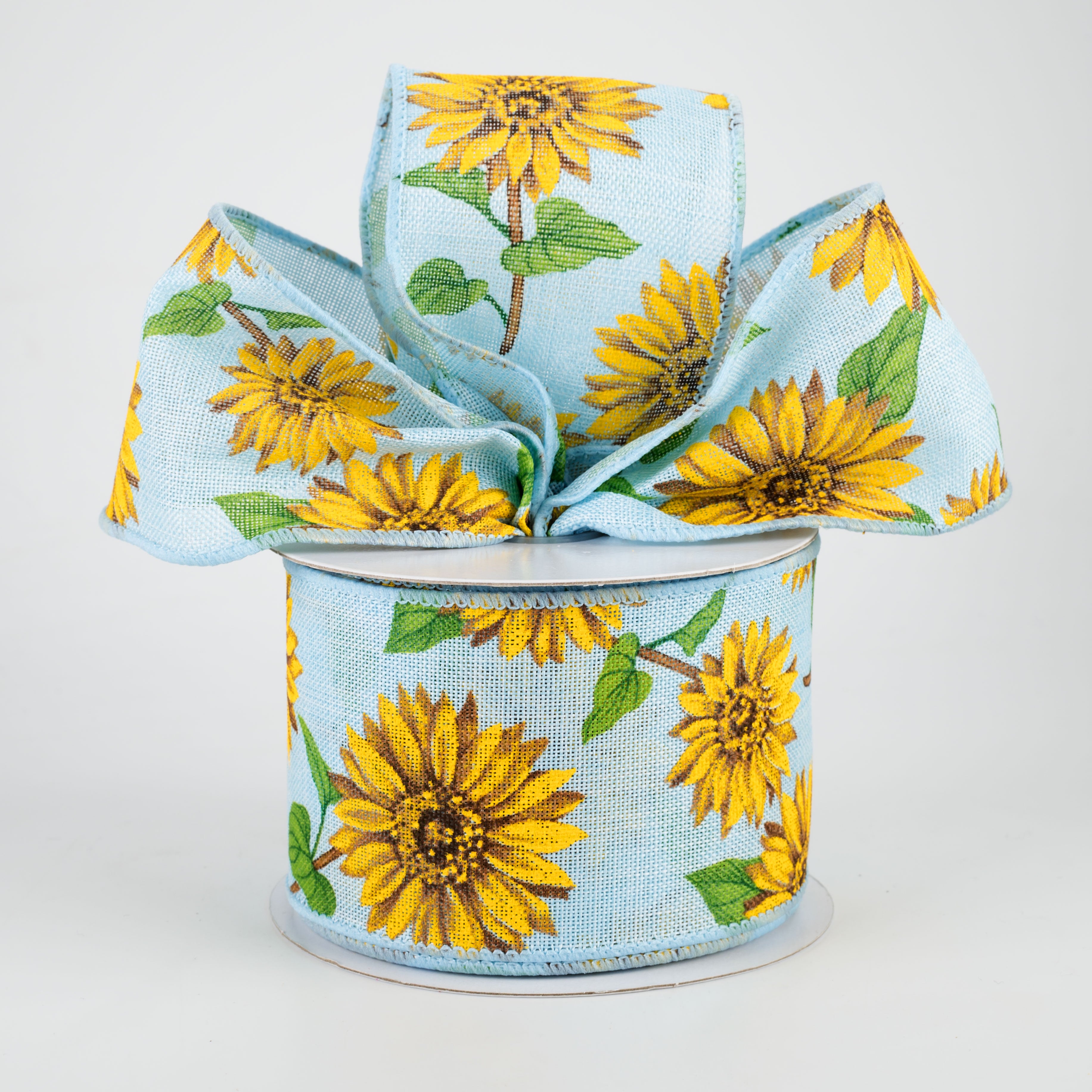 2.5" Linen Sunflower Ribbon: Light Blue (10 Yards) Lifestyle Photo