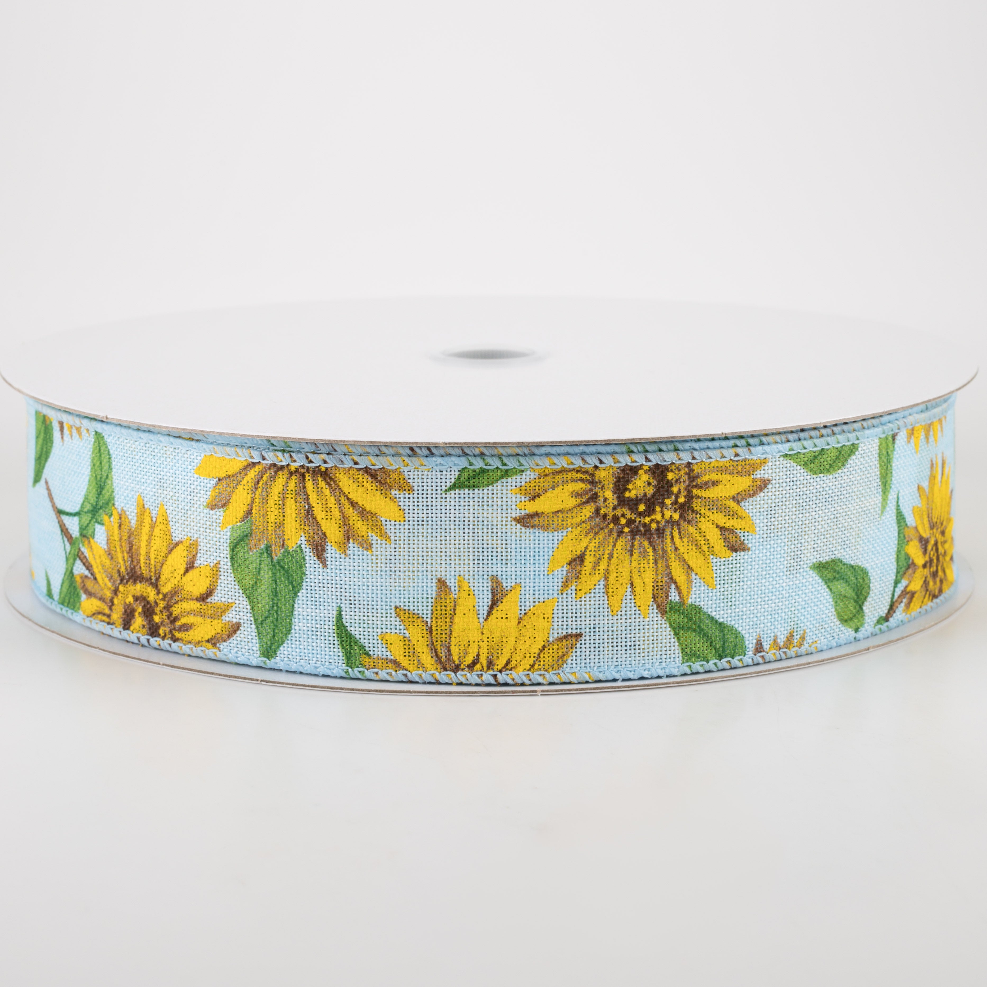 1.5" Linen Sunflower Ribbon: Light Blue (50 Yards)