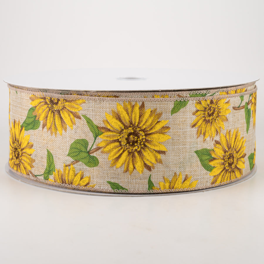 2.5" Linen Sunflower Ribbon: Light Natural (50 Yards)