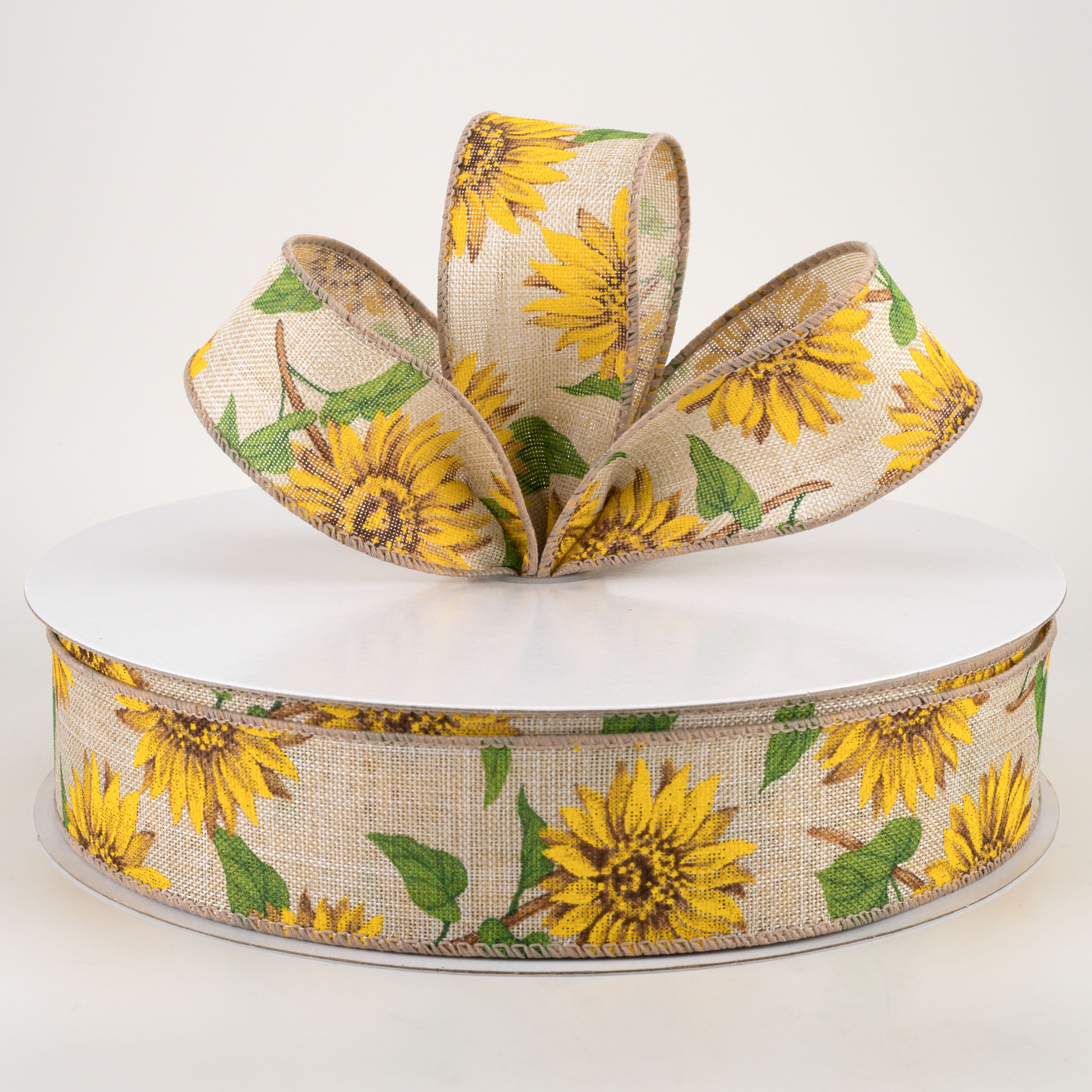1.5" Linen Sunflower Ribbon: Light Natural (50 Yards) Lifestyle Photo