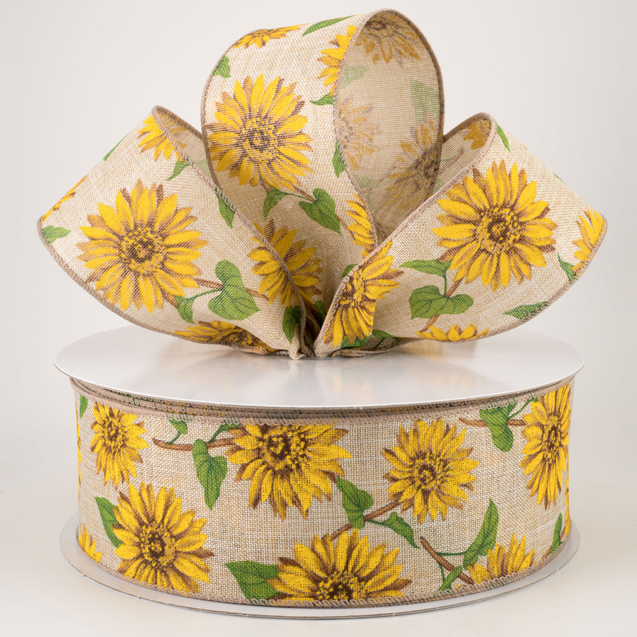 2.5" Linen Sunflower Ribbon: Light Natural (50 Yards) Lifestyle Photo
