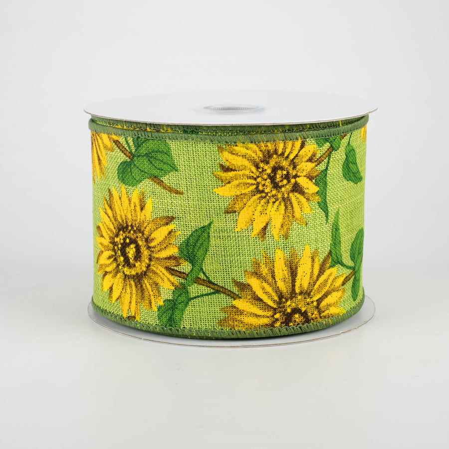 2.5" Linen Sunflower Ribbon: Lime (10 Yards)