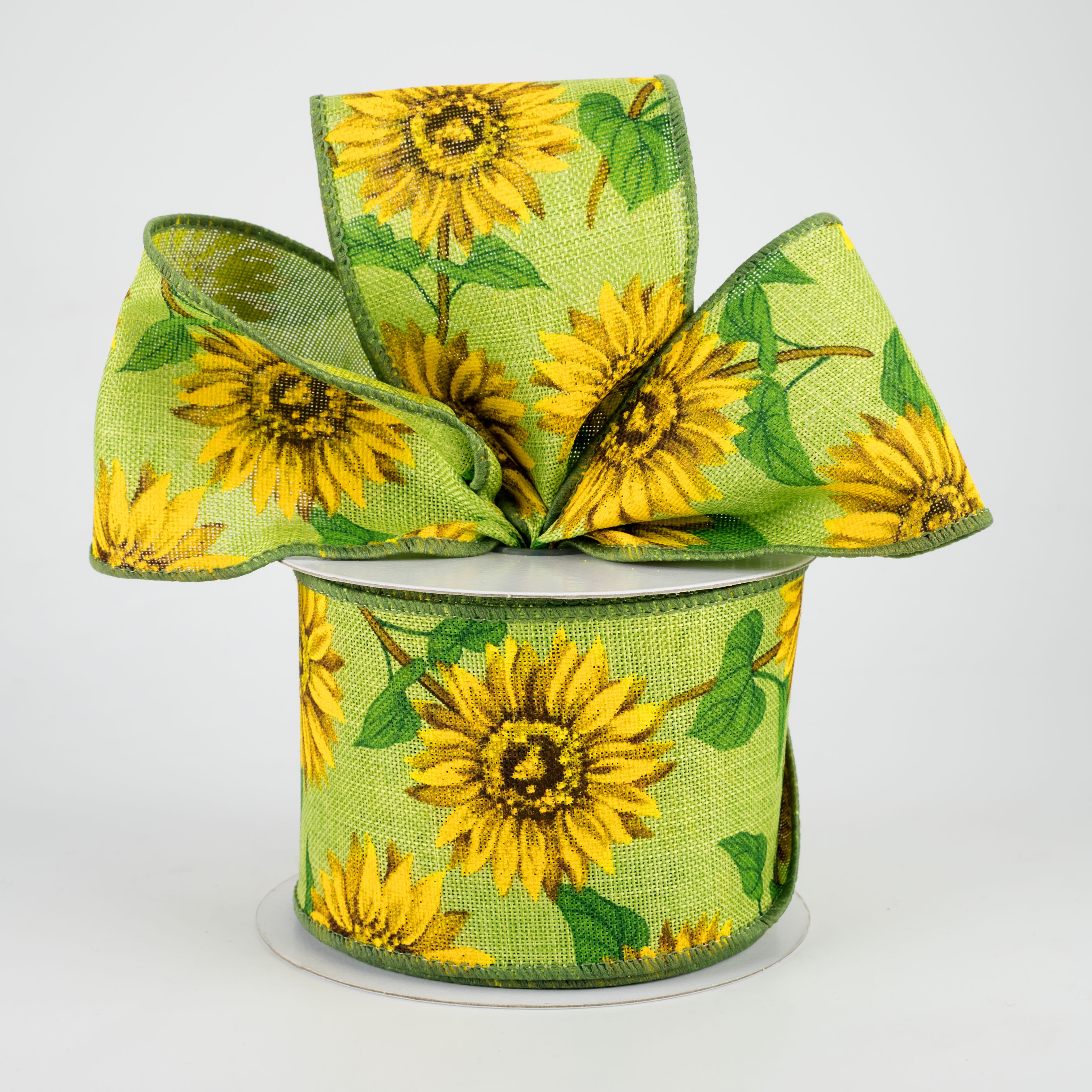 2.5" Linen Sunflower Ribbon: Lime (10 Yards) Lifestyle Photo