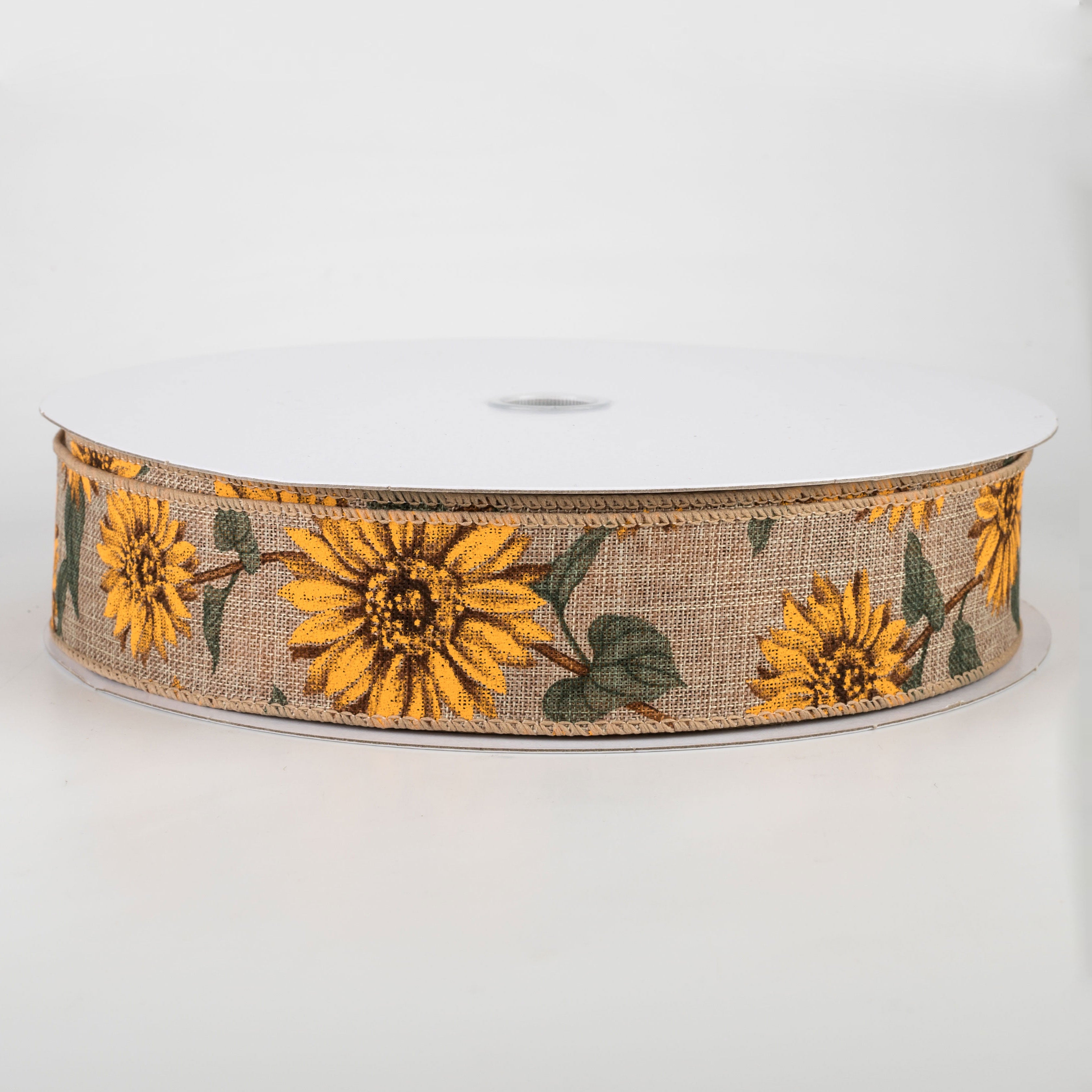 1.5" Linen Sunflower Ribbon: Natural (50 Yards)