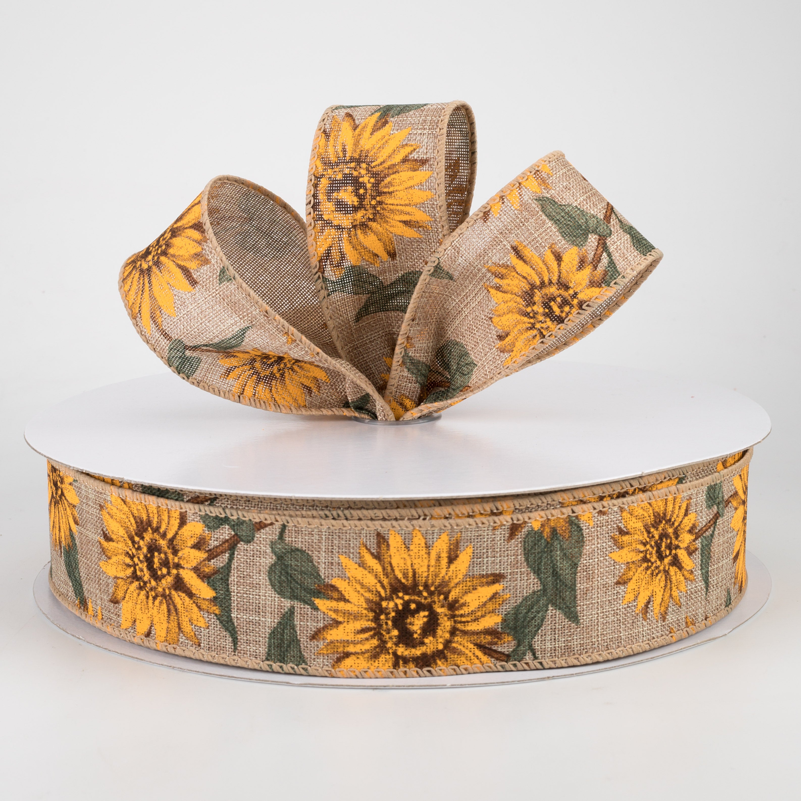 1.5" Linen Sunflower Ribbon: Natural (50 Yards) Lifestyle Photo