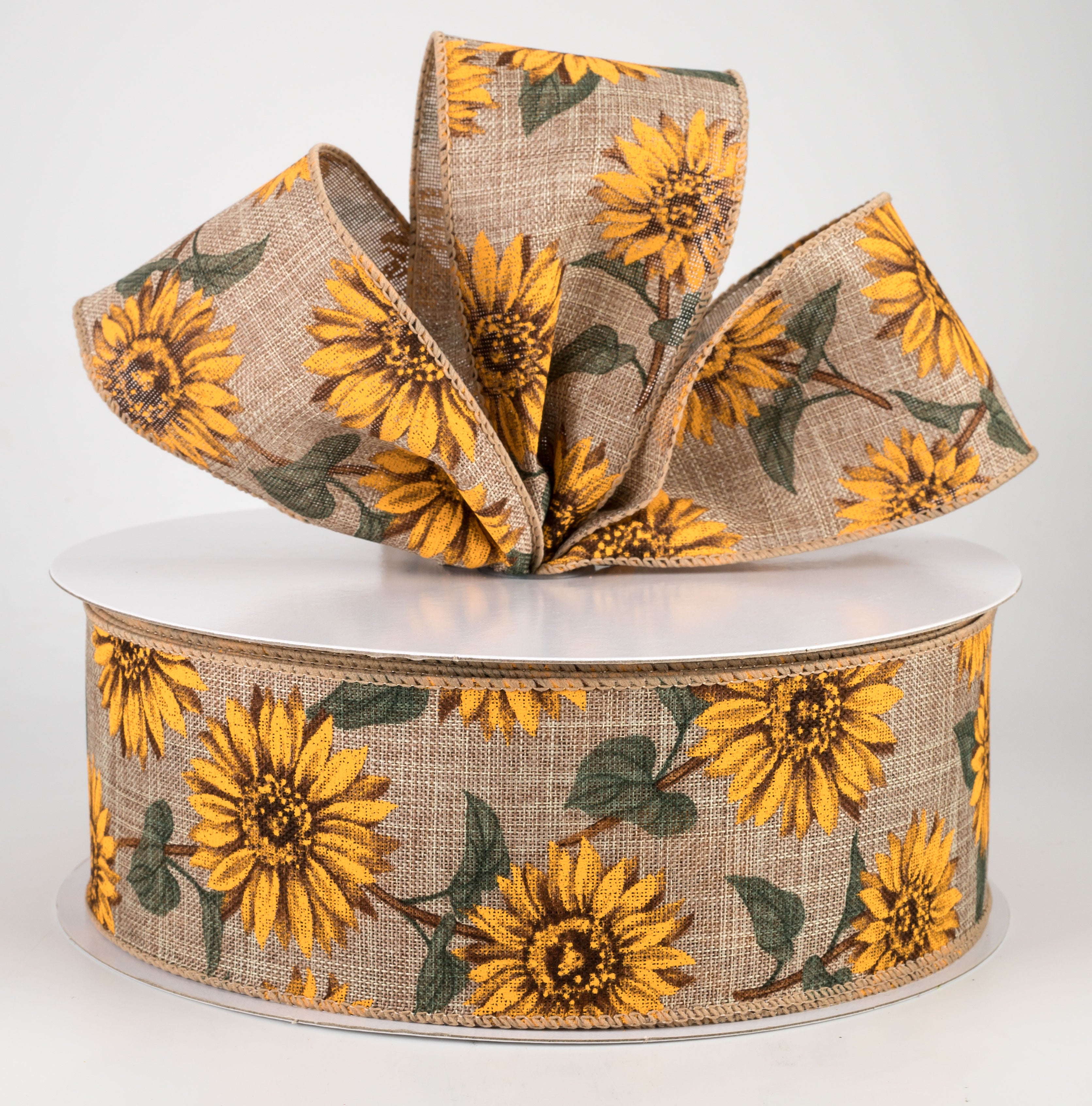 2.5" Linen Sunflower Ribbon: Natural (50 Yards) Lifestyle Photo