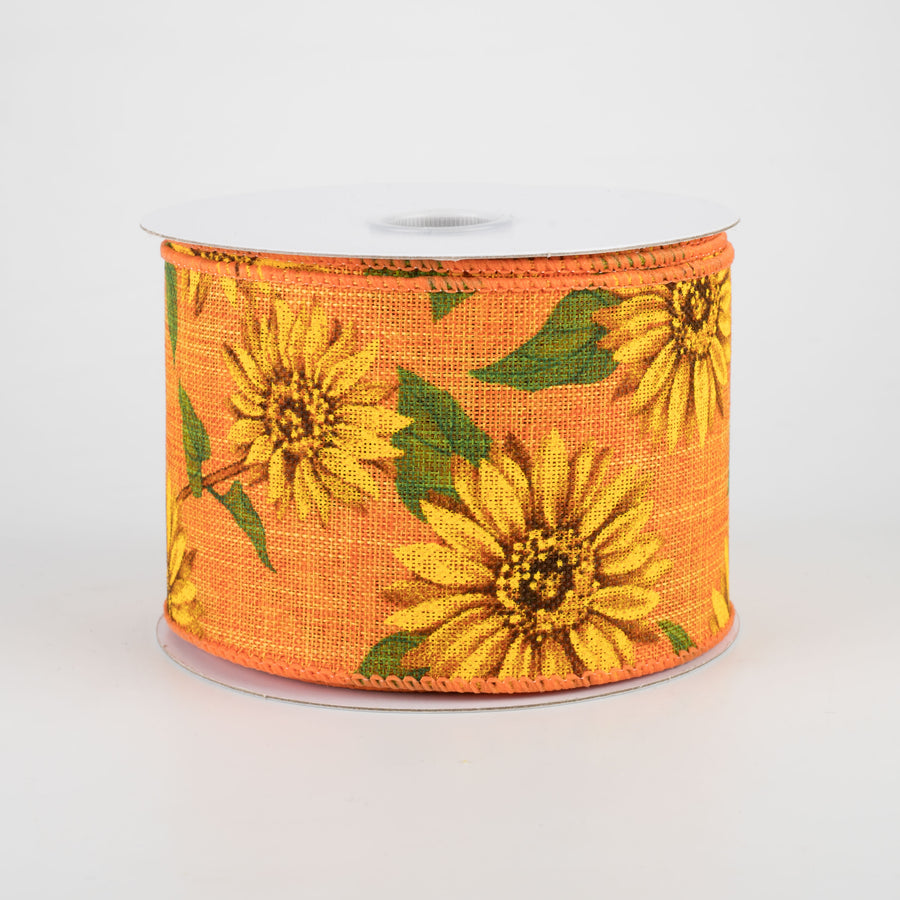 2.5" Linen Sunflower Ribbon: Orange (10 Yards) Item Number: 41024-40-19
