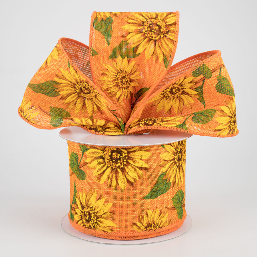 2.5" Linen Sunflower Ribbon: Orange (10 Yards) Lifestyle Photo