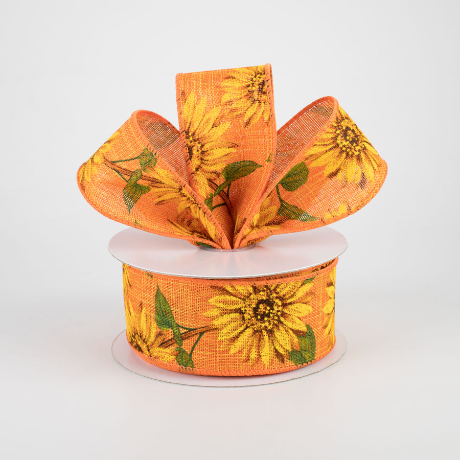 1.5" Linen Sunflower Ribbon: Orange (10 Yards) Lifestyle Photo