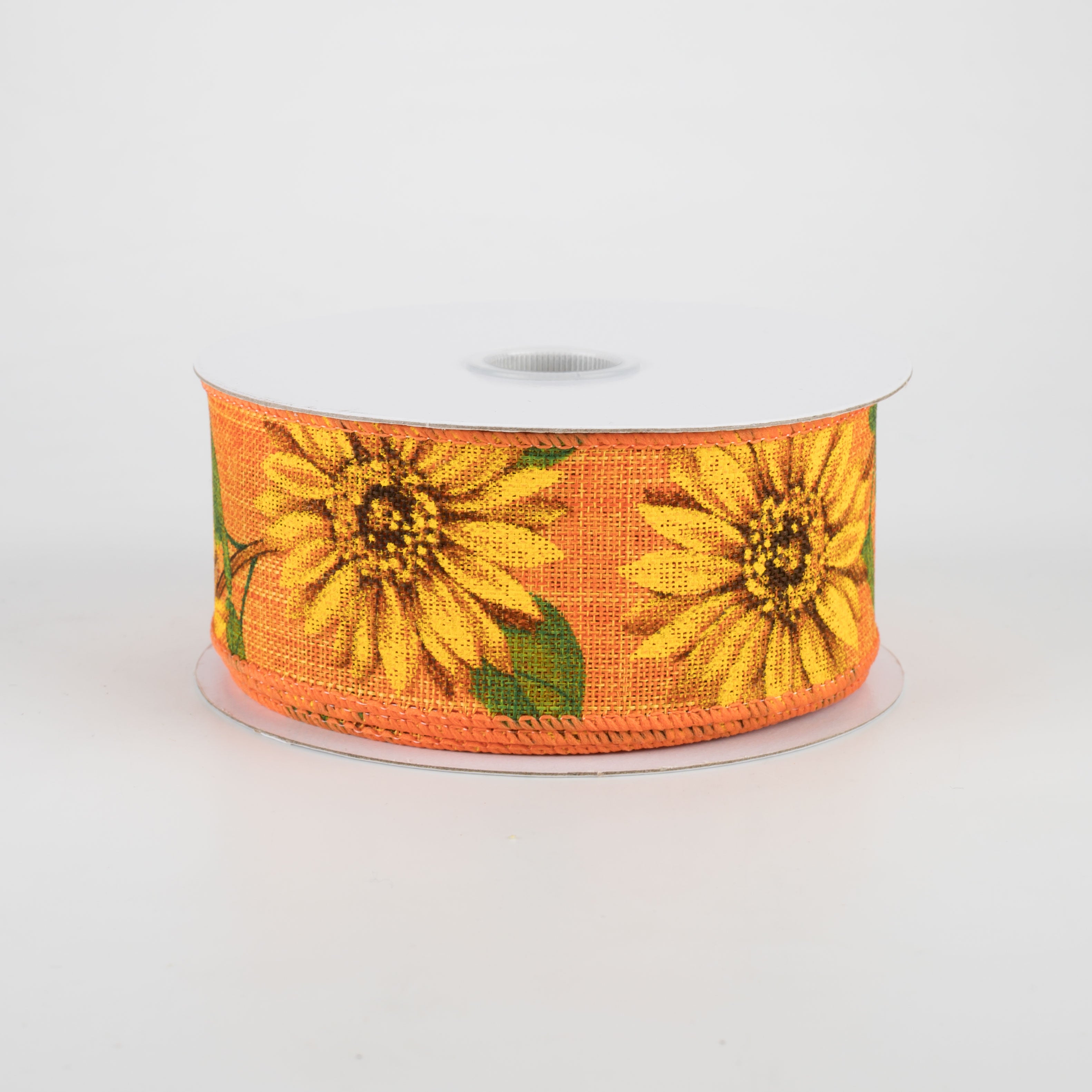 1.5" Linen Sunflower Ribbon: Orange (10 Yards)