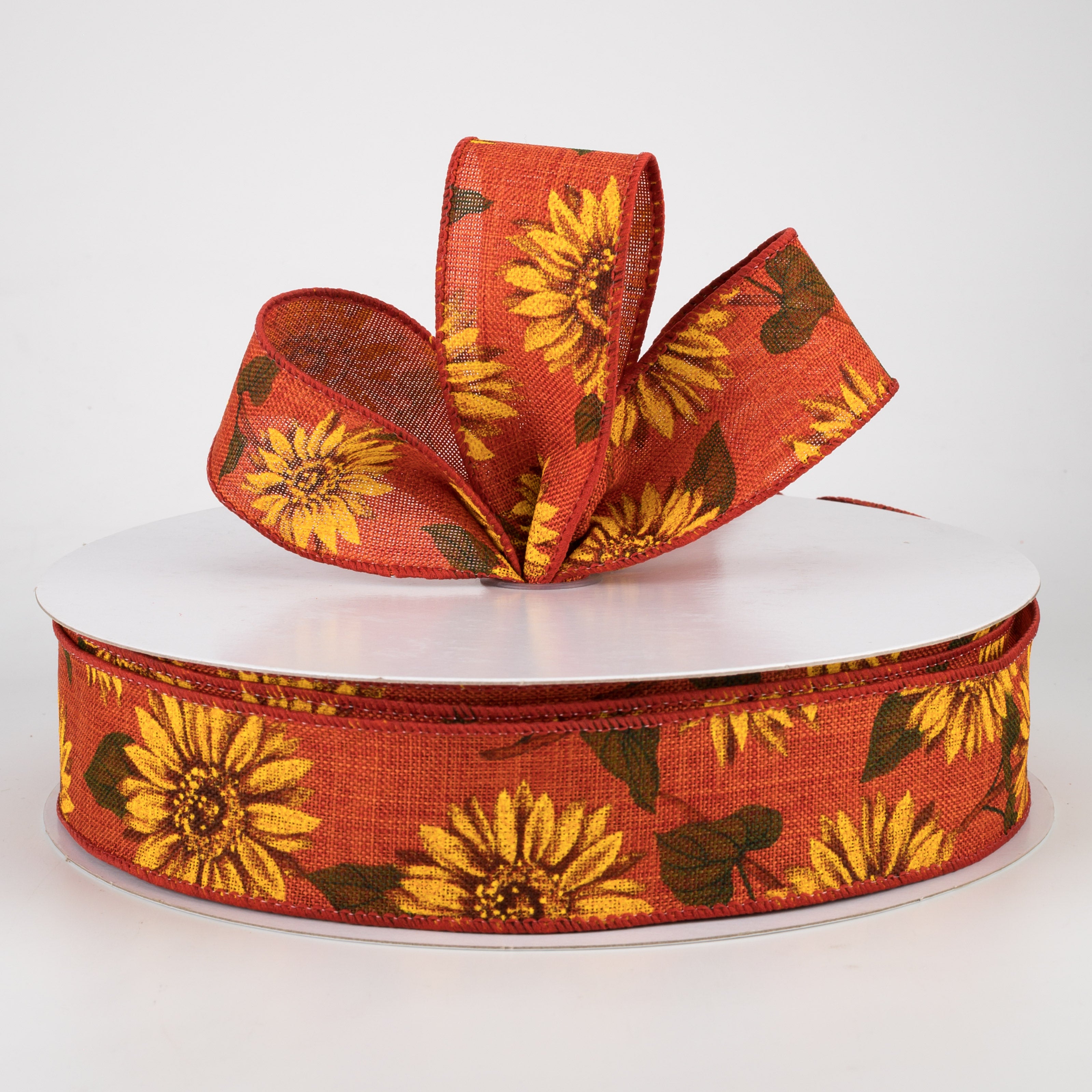1.5" Linen Sunflower Ribbon: Rust (50 Yards) Lifestyle Photo