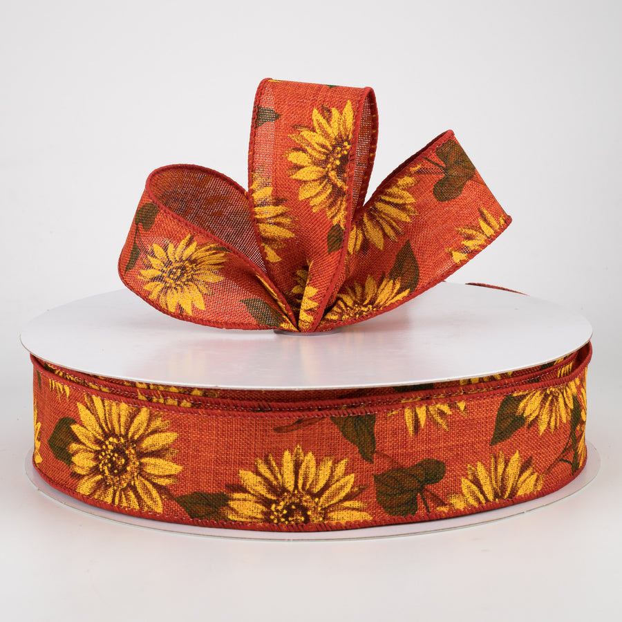 1.5" Linen Sunflower Ribbon: Rust (50 Yards) Lifestyle Photo