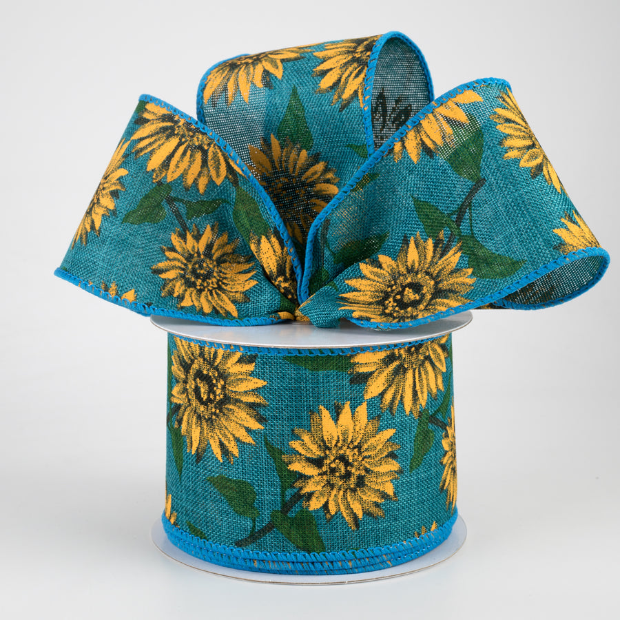2.5" Linen Sunflower Ribbon: Teal (10 Yards) Lifestyle Photo