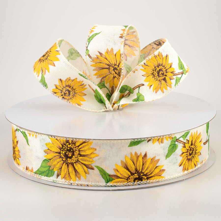 1.5" Linen Sunflowers Ribbon: Ivory (50 Yards) Lifestyle Photo