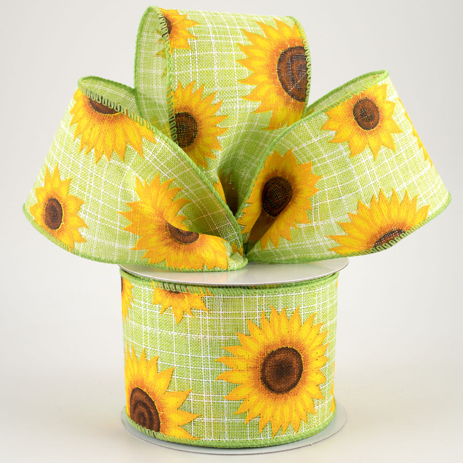 2.5" Linen Sunflowers Ribbon: Lime (10 Yards) Lifestyle Photo
