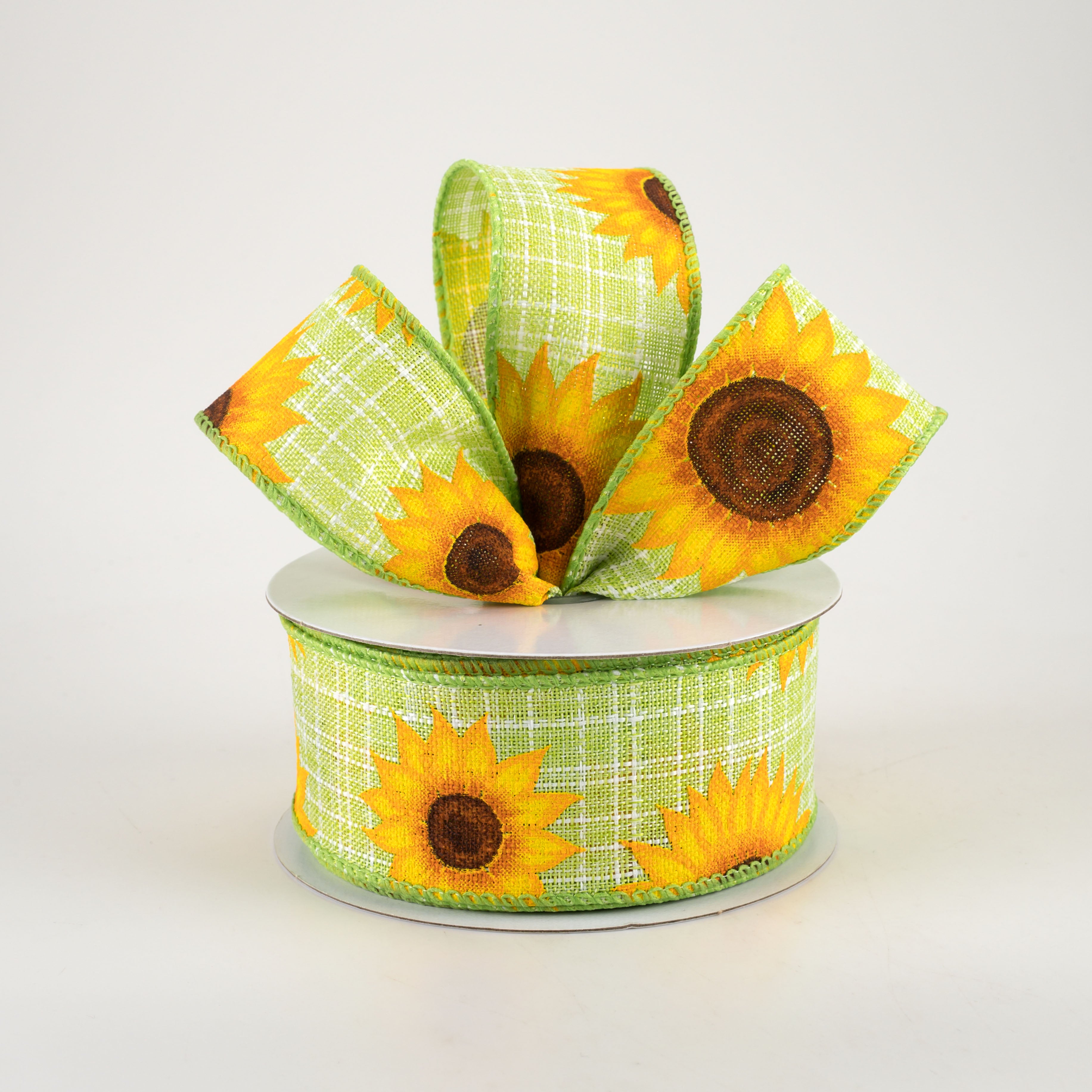 1.5" Linen Sunflowers Ribbon: Lime (10 Yards) Lifestyle Photo