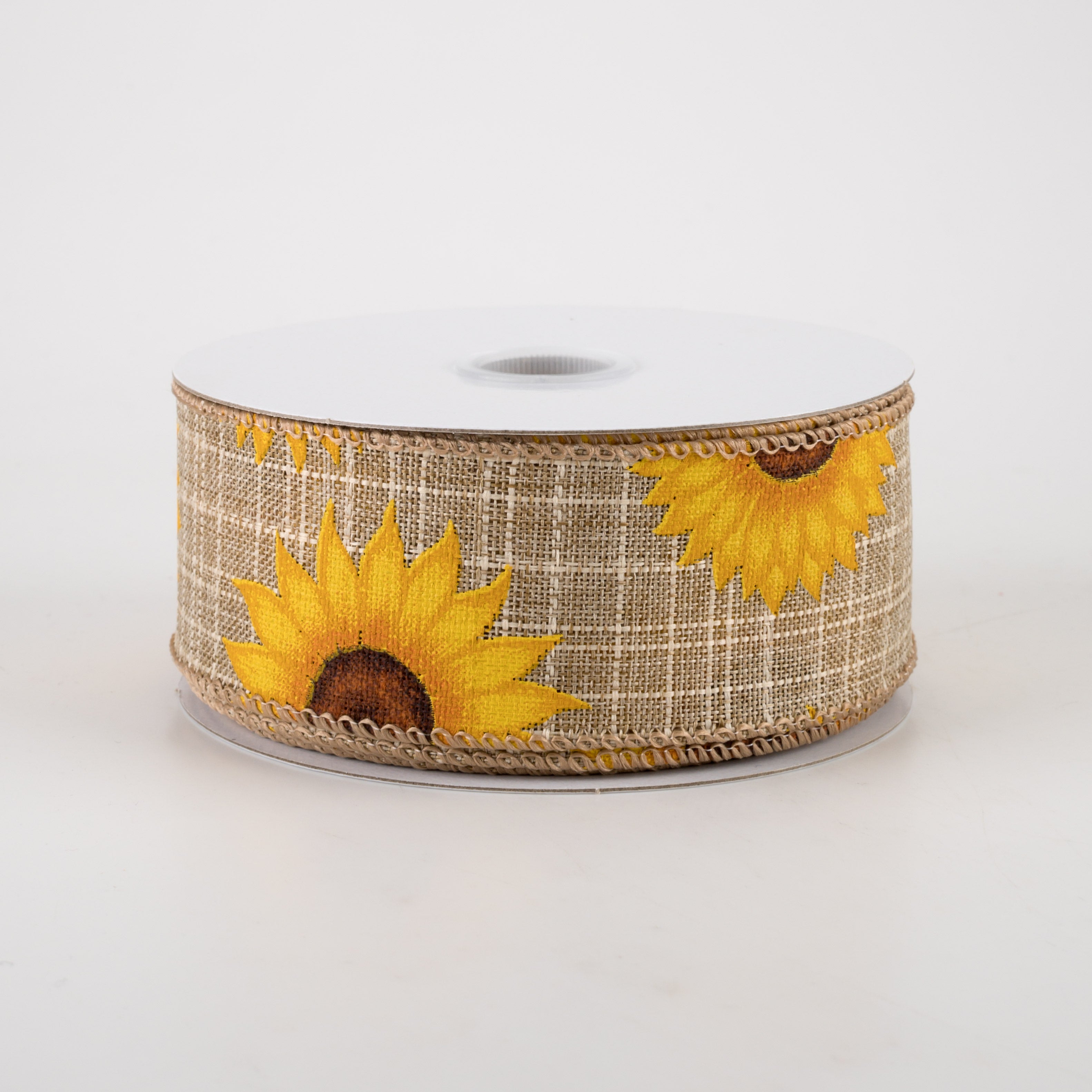 1.5" Linen Sunflowers Ribbon: Natural (10 Yards)