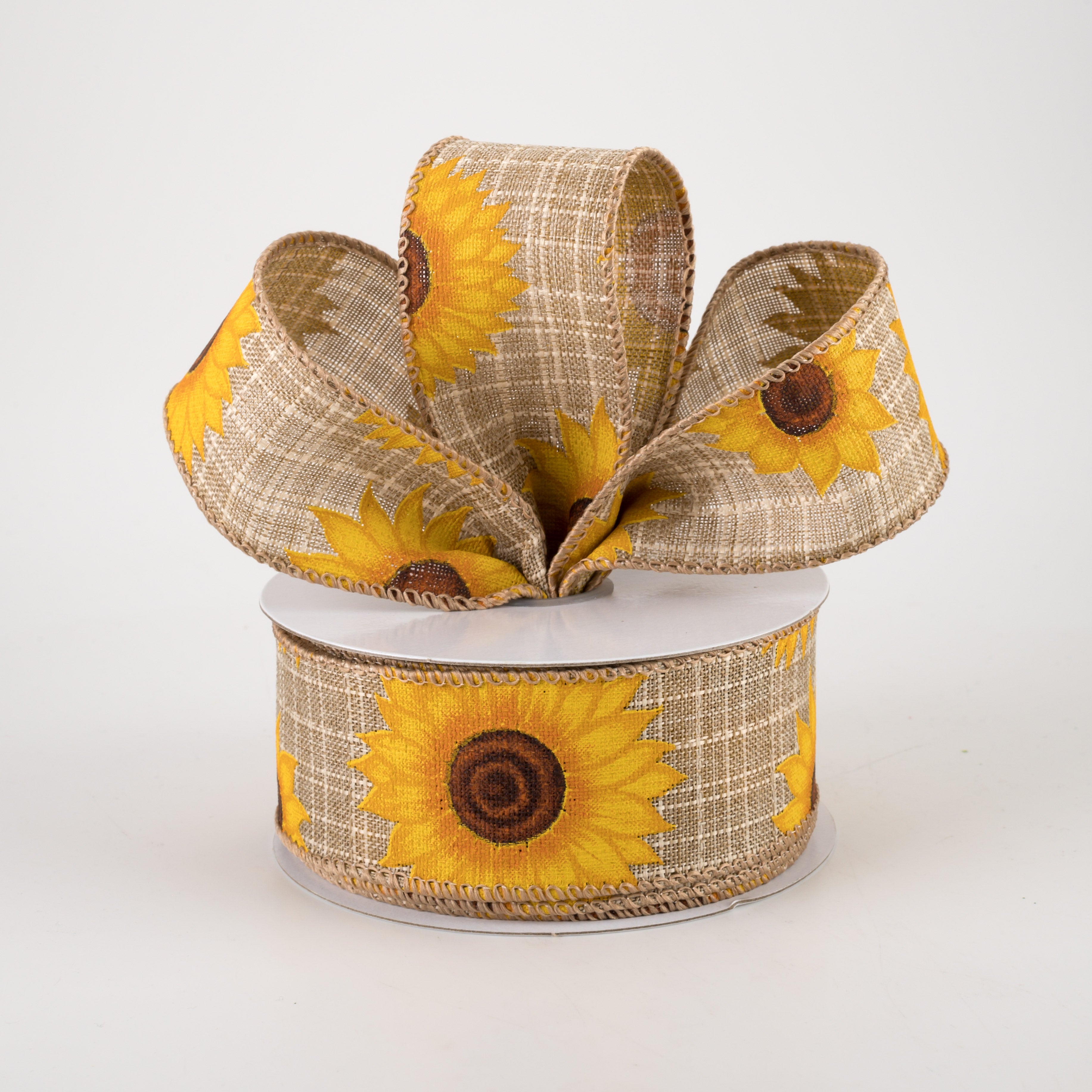 1.5" Linen Sunflowers Ribbon: Natural (10 Yards) Lifestyle Photo