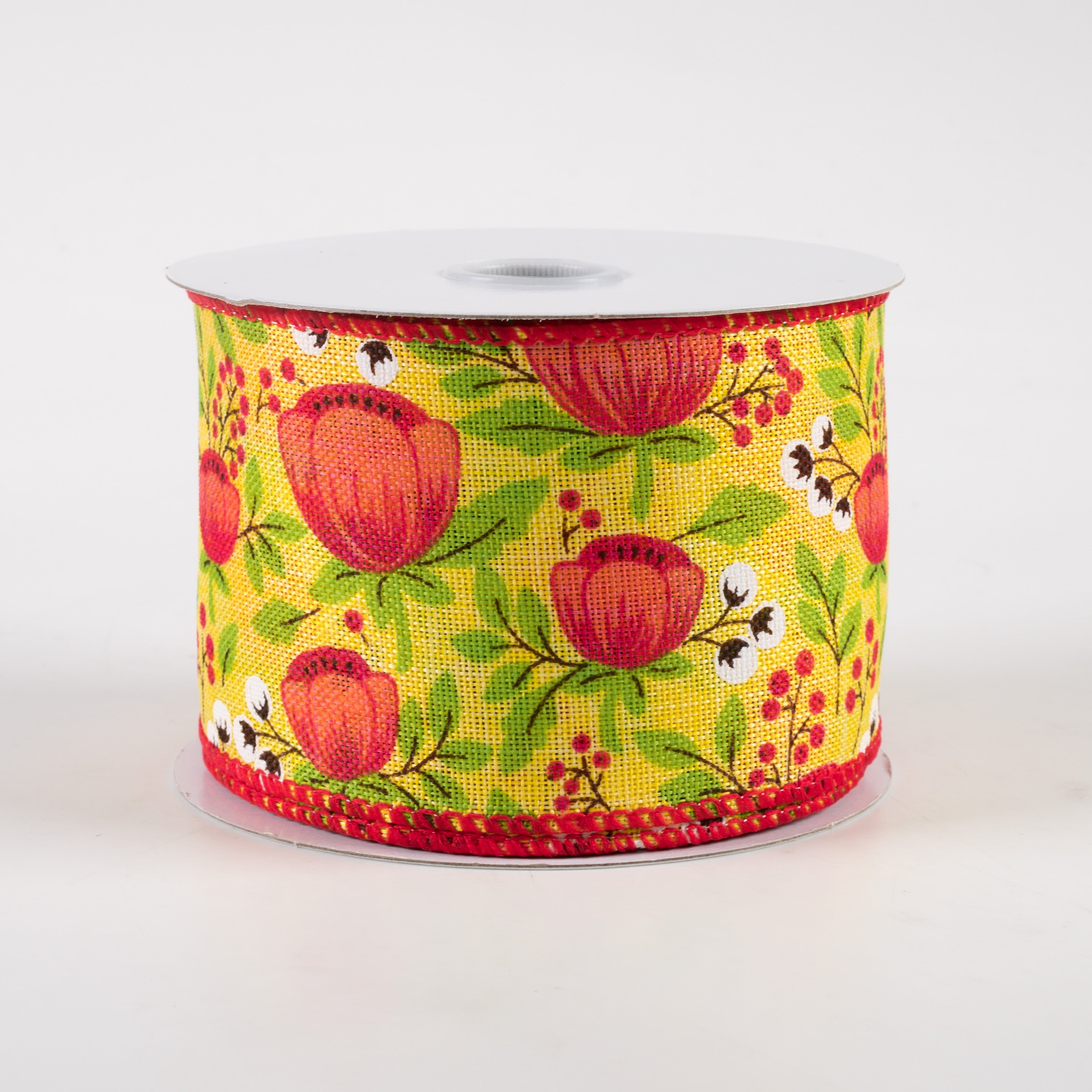 2.5" Linen Tangerine Peonies & Cotton Ribbon: Yellow (10 Yards) Item Number: 41256-40-24