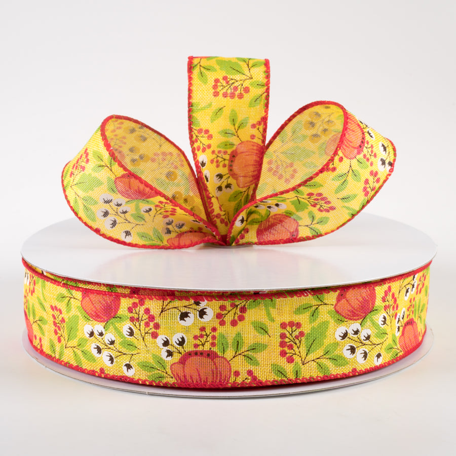 1.5" Linen Tangerine Peonies & Cotton Ribbon: Yellow (50 Yards) Lifestyle Photo