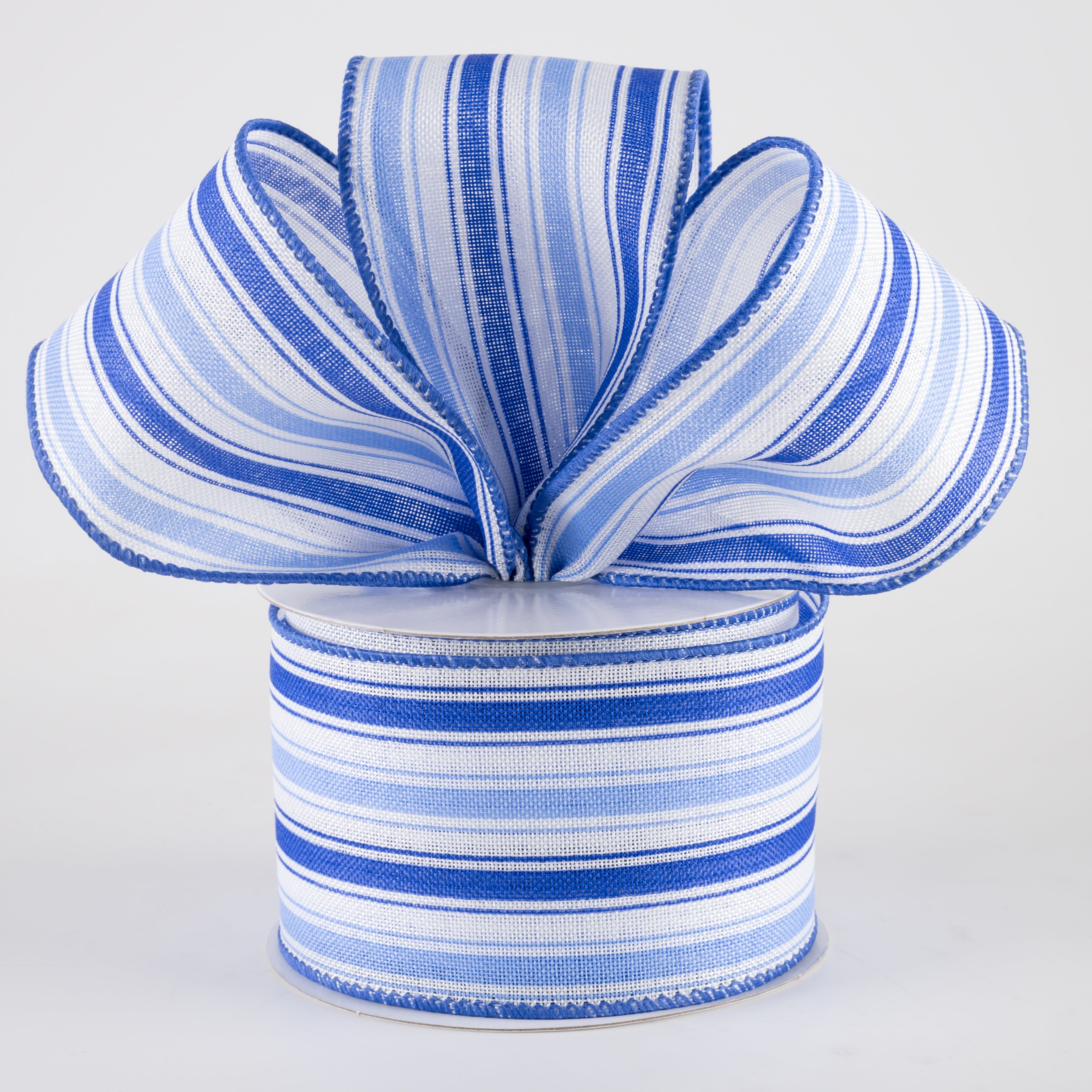 2.5" Linen Ticking Stripes Ribbon: White, Periwinkle, Blue (10 Yards) Lifestyle Photo