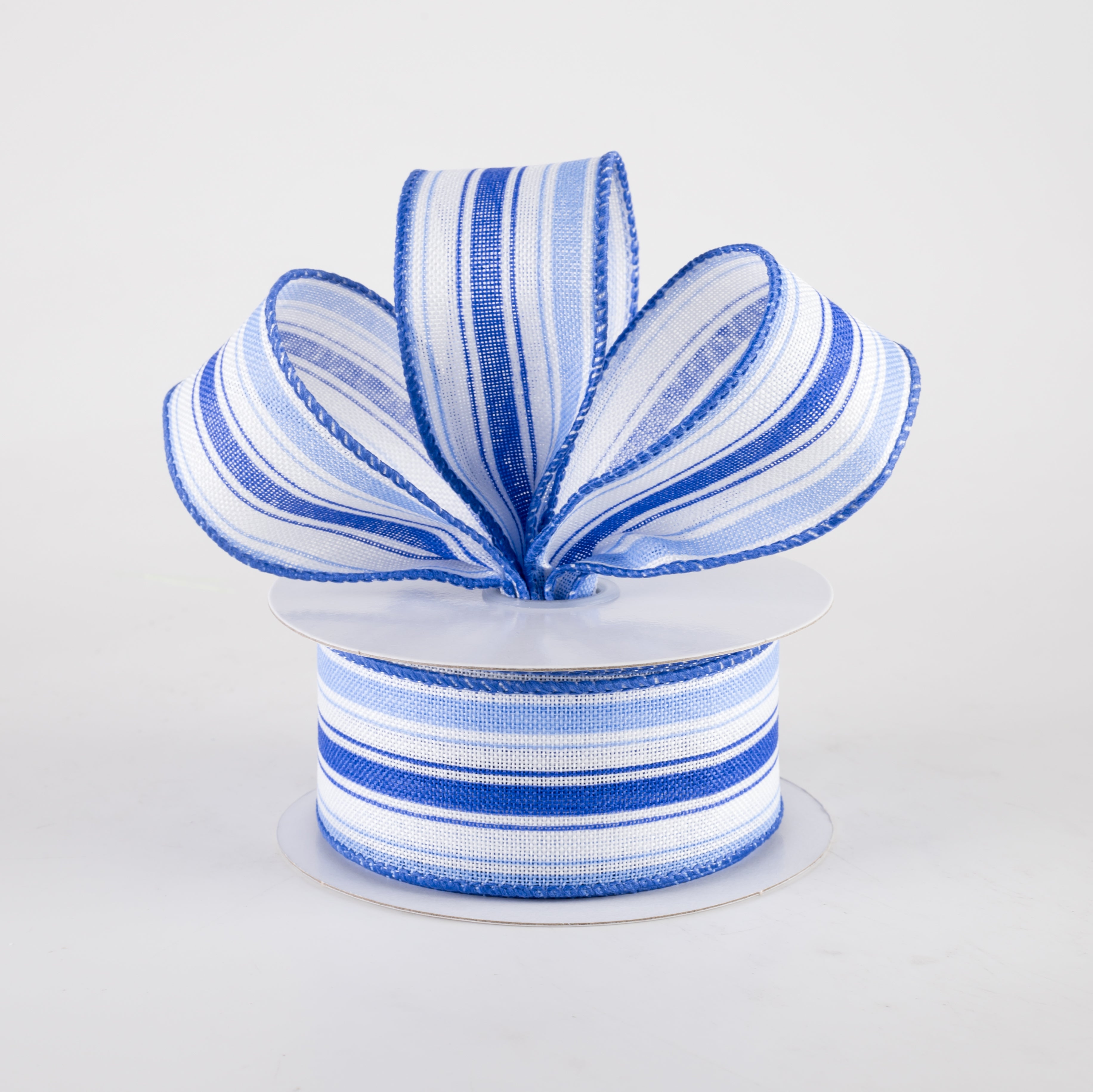 1.5" Linen Ticking Stripes Ribbon: White, Periwinkle, Blue (10 Yards) Lifestyle Photo
